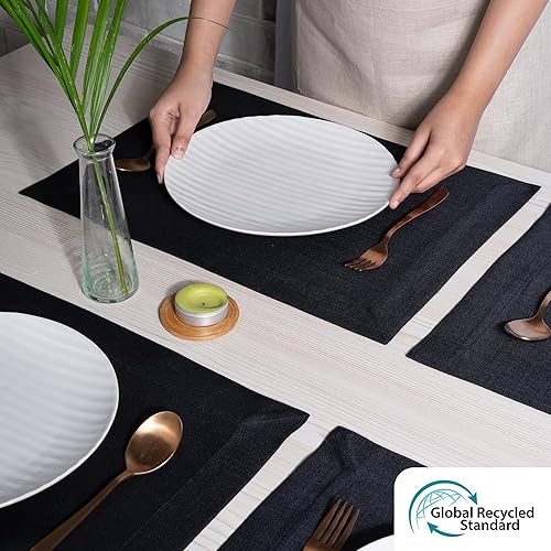 Miniatura 4 de D'Moksha - Juego de 4 manteles individuales de otoño de 14 x 19 pulgadas, color naranja para Acción de Gracias, Navidad, fiestas, tela reciclada con