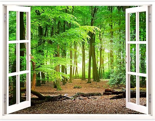 Miniatura 2 de IDEA4WALL Murales de pared para dormitorio, vista de ventana falsa, bosque, papel tapiz extraíble, calcomanías de pared para despegar y pegar, 24 x