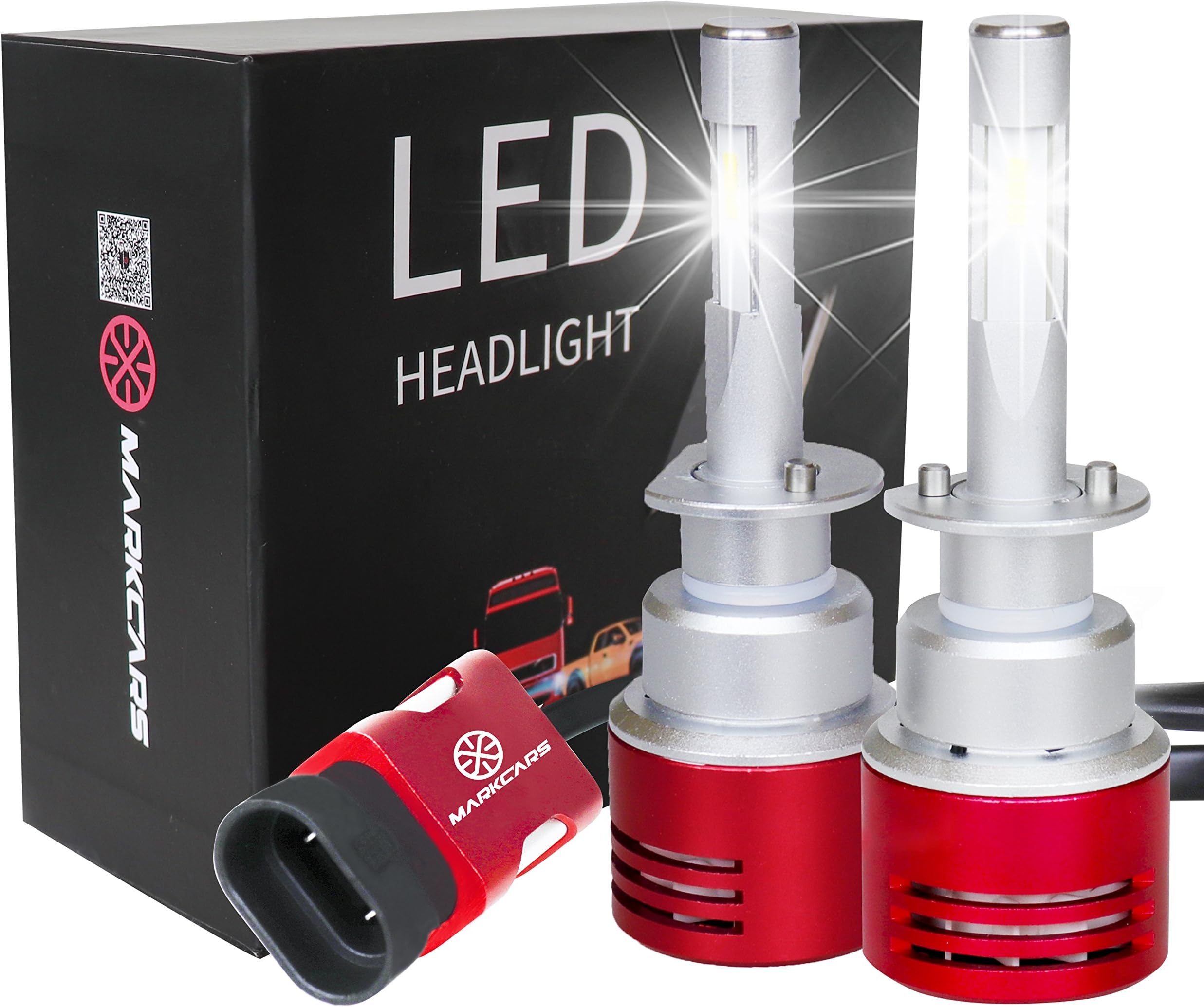 MARKCARS LED Car Headlight Bulbs H1 60W 8400LM with Seoul Chip Turbo Heat Dissipation Auto Headlamp Cool White All-in-One plug and play Conversion kit