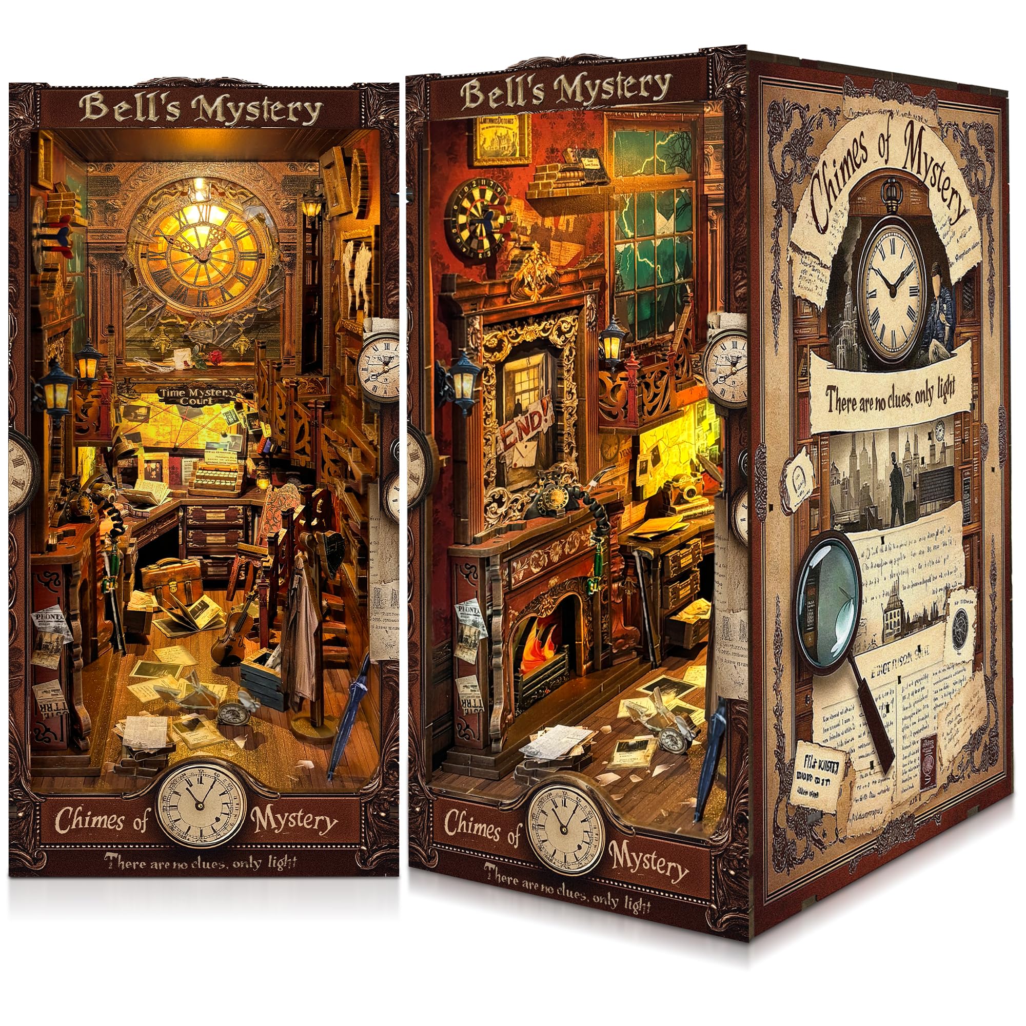 Book Nook Kit für Erwachsene - CRIOLPO DIY Miniatur Haus Holzpuzzle 3D Puppenhaus - Buchstütze für Bücherregal Deko mit Led Licht Kreatives Geschenk für Leser