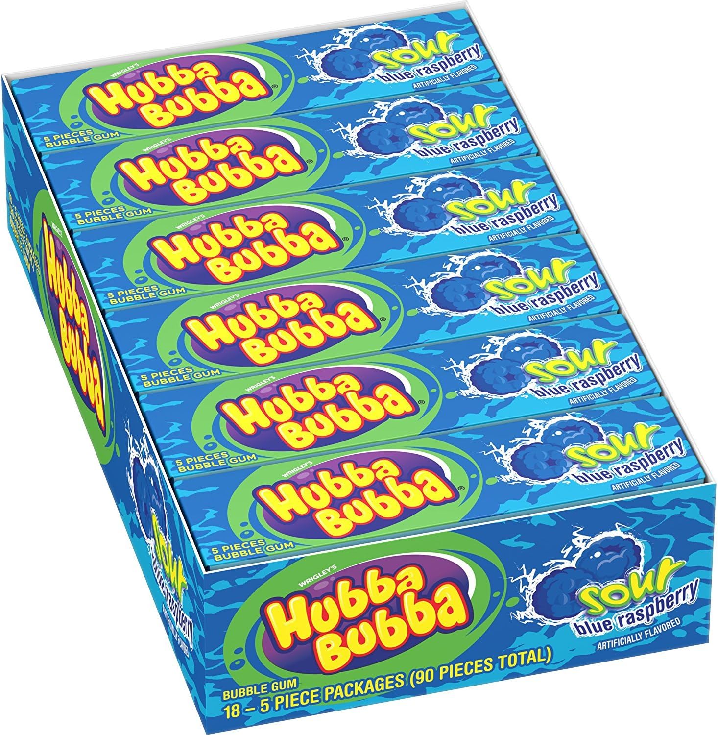 Sour Blue Raspberry Bubble Gums 5 Pieces 39 g
