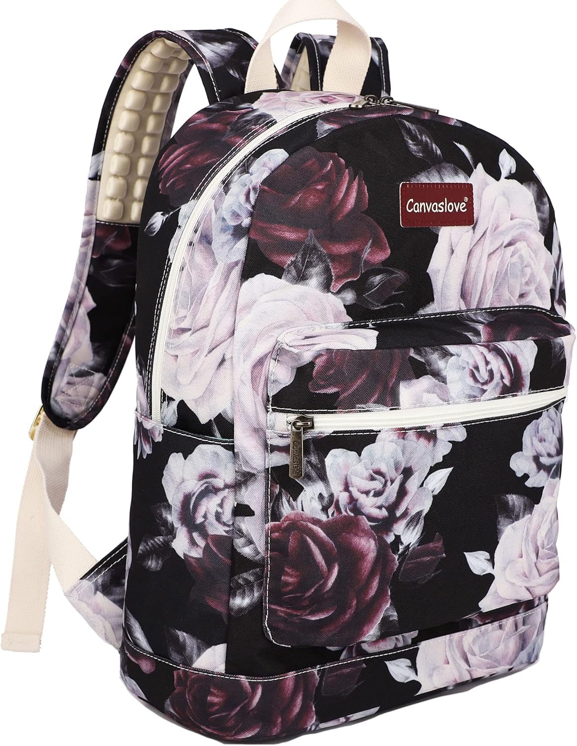 red backpack with white straps