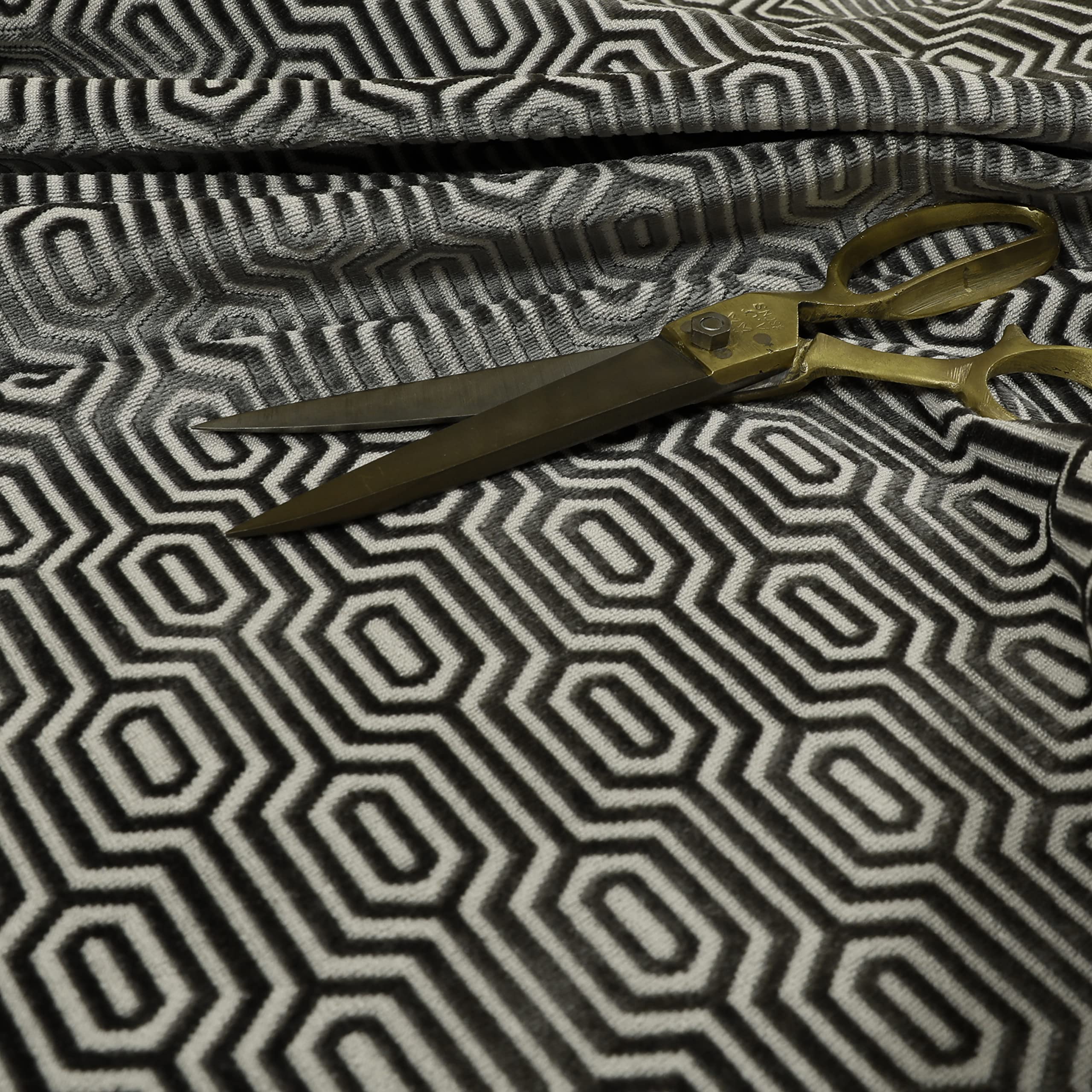 Redbrick Mill Fabrics Flame Retardant Geometric Pattern Velvet Upholstery Fabric by The Metre for Curtains, Chairs and Soft Furnishings, Grey (Per Metre) — image 1