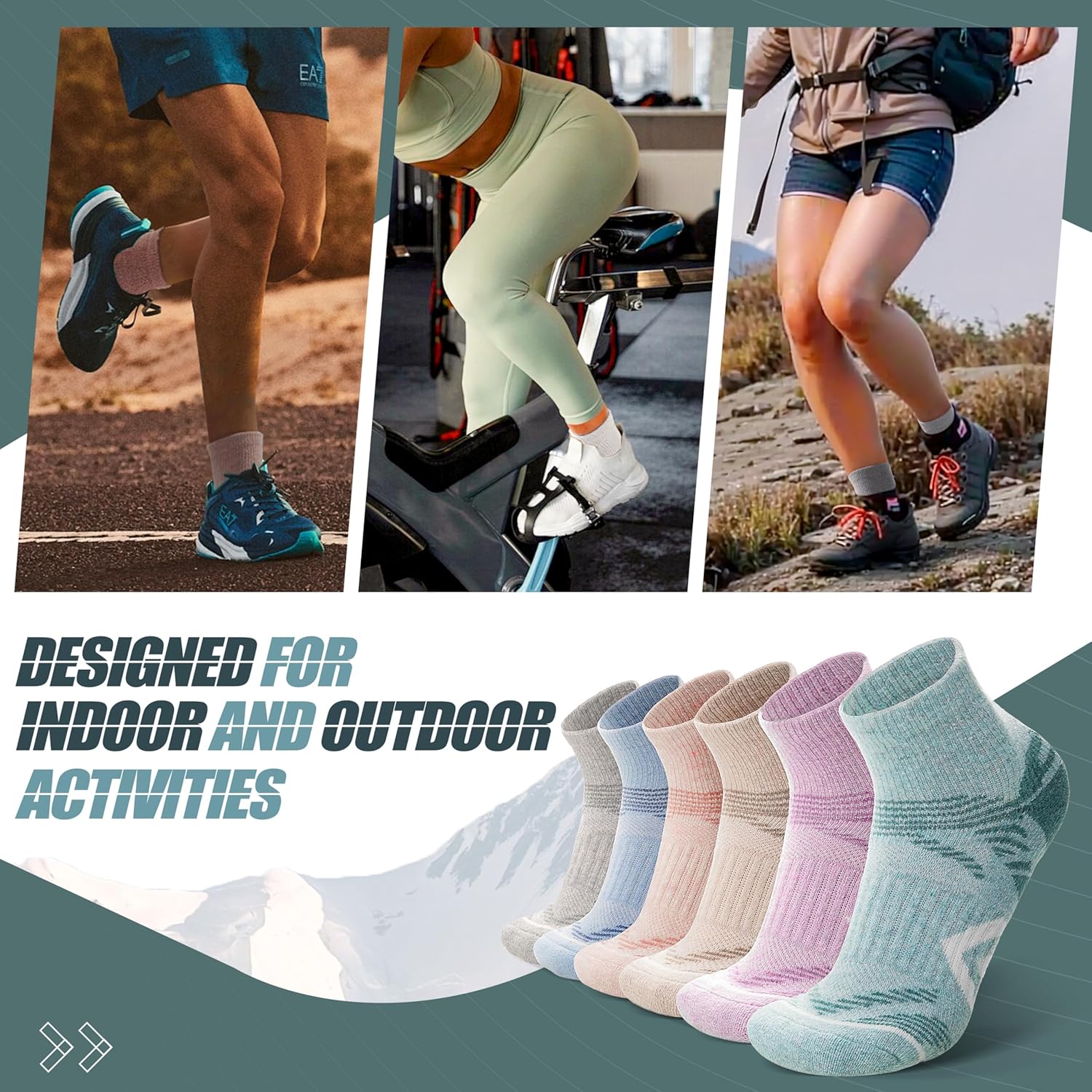 ANTSANG 6 Pairs Merino Wool Quarter Ankle Hiking Running Socks Compression Thermal Thick Cushion Socks for Women Men - Image 6