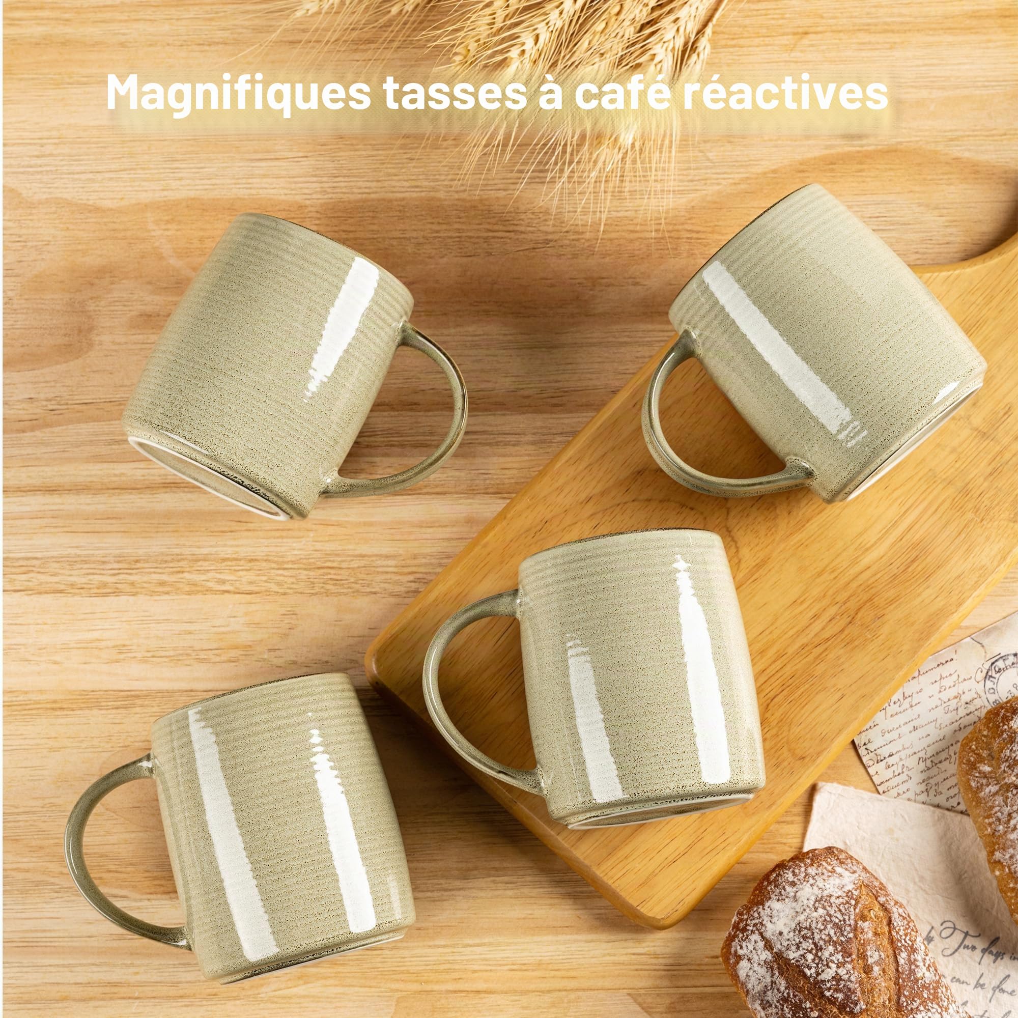 GBHOME Lot de 6 grandes tasses à café en céramique faites à la main avec dégradé de couleurs – Idéales pour le latte, le thé, la bière et le chocolat chaud – Passe au lave-vaisselle et au micro-ondes