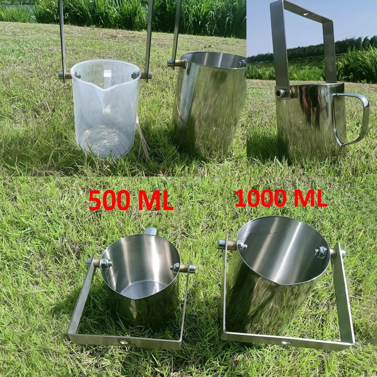 304 Edelstahl-Probenschöpfer mit Graduierung, 500ml/1000ml Pendelbecher Probenehmer Schöpfer Wasserprobenahme Schöpfer (NICHT INBEGRIFFEN ROD)(Metallic,500ml)