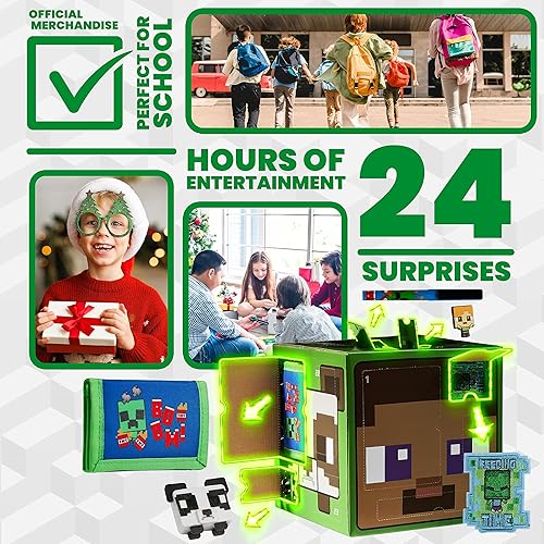 Miniatura 9 de Minecraft Calendario de Adviento 2024 para niños y adolescentes - Calendario de Adviento único para niños (verde)