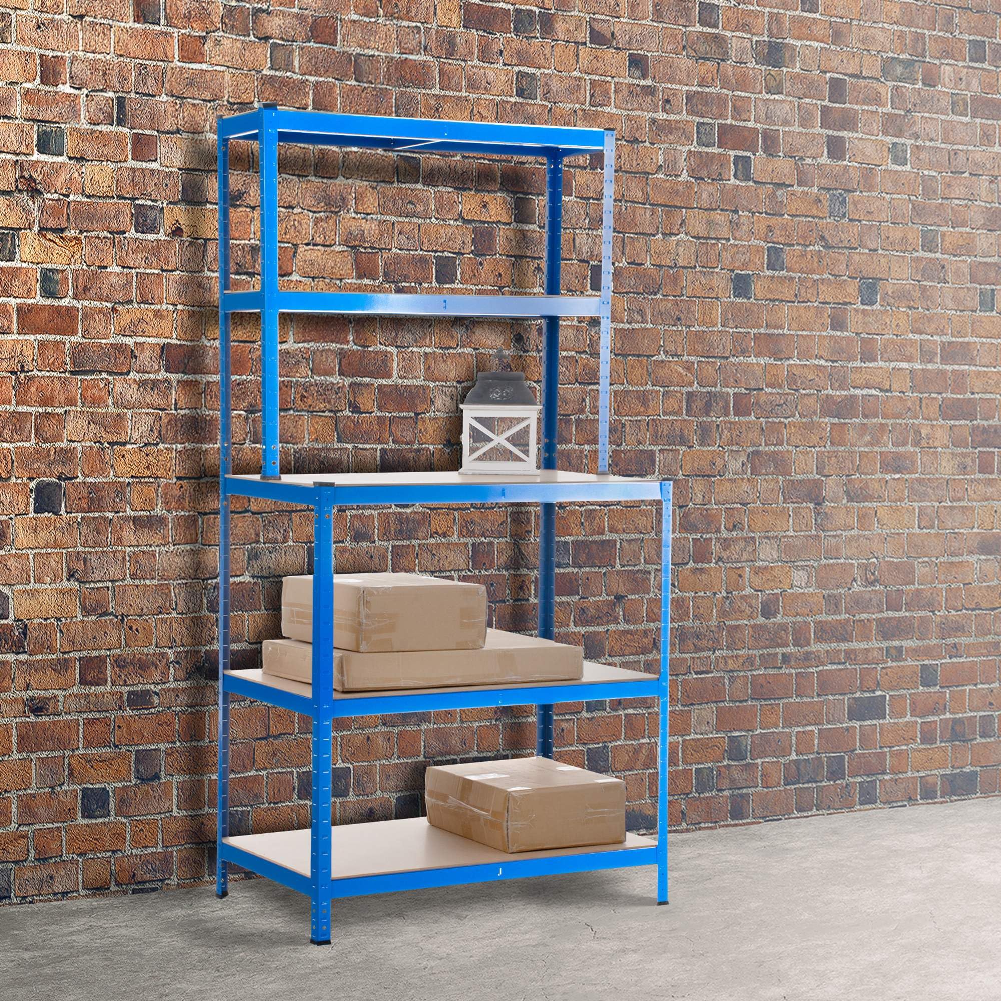 CLP Steckregal Mit Werkbank I Böden Bis Je 175 KG Belastbar I Lagerregal Aus Metall, Farbe:blau