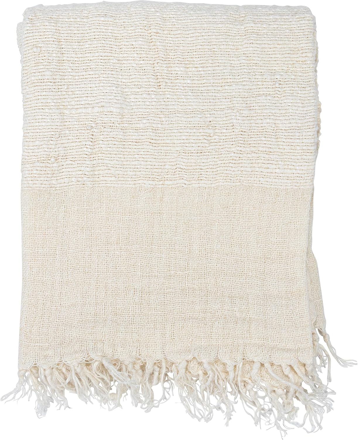 Creative Co-Op Woven Linen Stripes and Fringe, Cream and Natural Throw Blanket