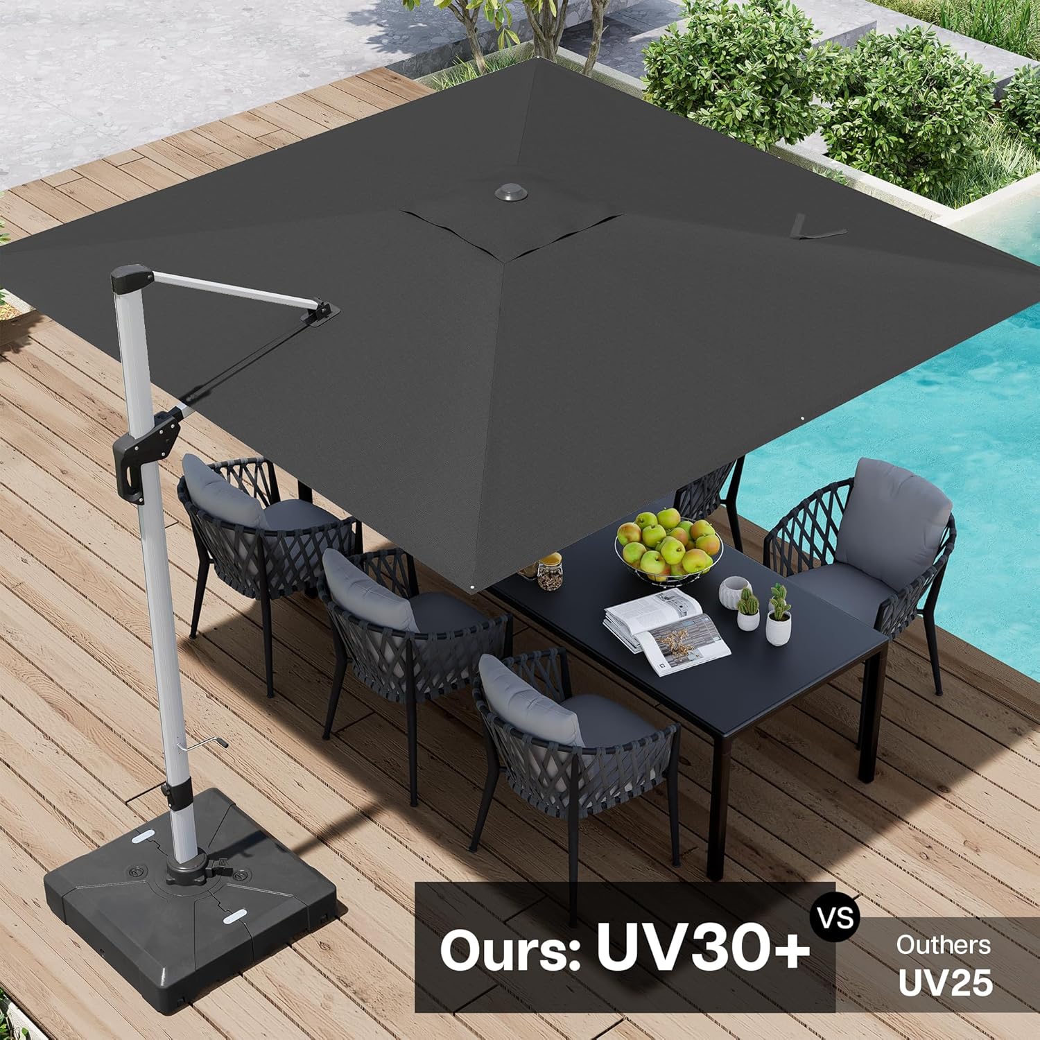 paramondo 9FT Outdoor Cantilever Offset Patio Umbrella, 360° Rotation Hanging Shade for Garden, Deck, Backyard, Pool, Beach, Grey