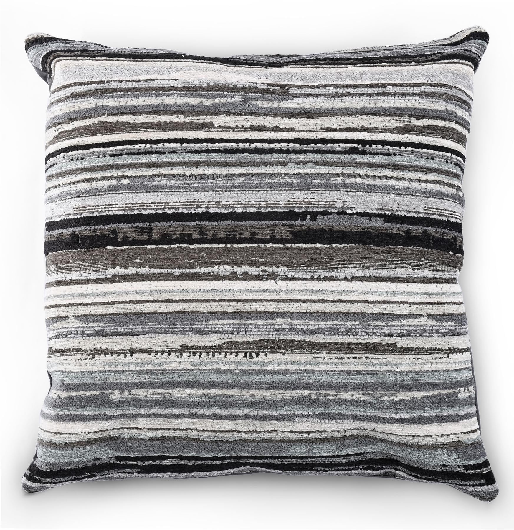 Littens 24" x 24" Duck Egg & Grey Sunset Horizon Distressed Stripes Heavy Chenille With Luxury Velvet Reverse Cushion Cover UK Made (60cm x 60cm)