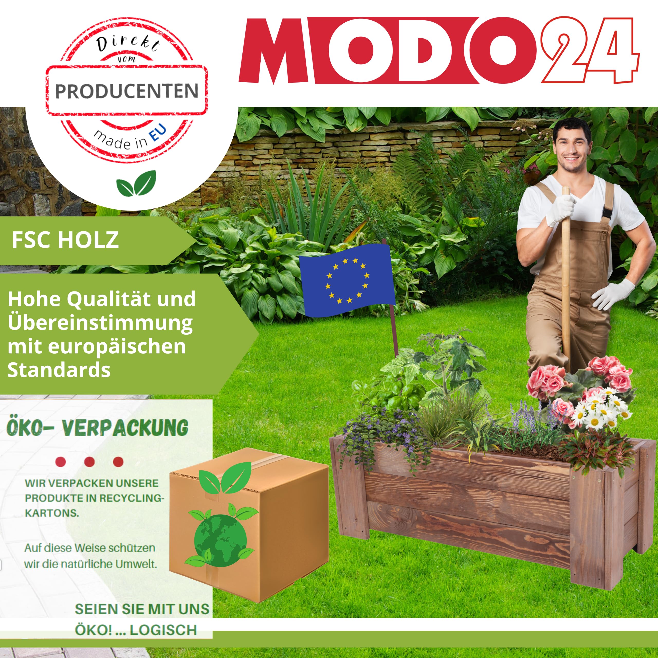 Pflanzkübel aus Holz, Hochbeet mit Schutzfolie, Kiefernholz Pflanzkasten Blumenkasten für Outdoor Garten Terrasse Balkon, Wetterfest, Stabil & Dekorativ, 30x137x33 cm Farbe: Grau imprägniert