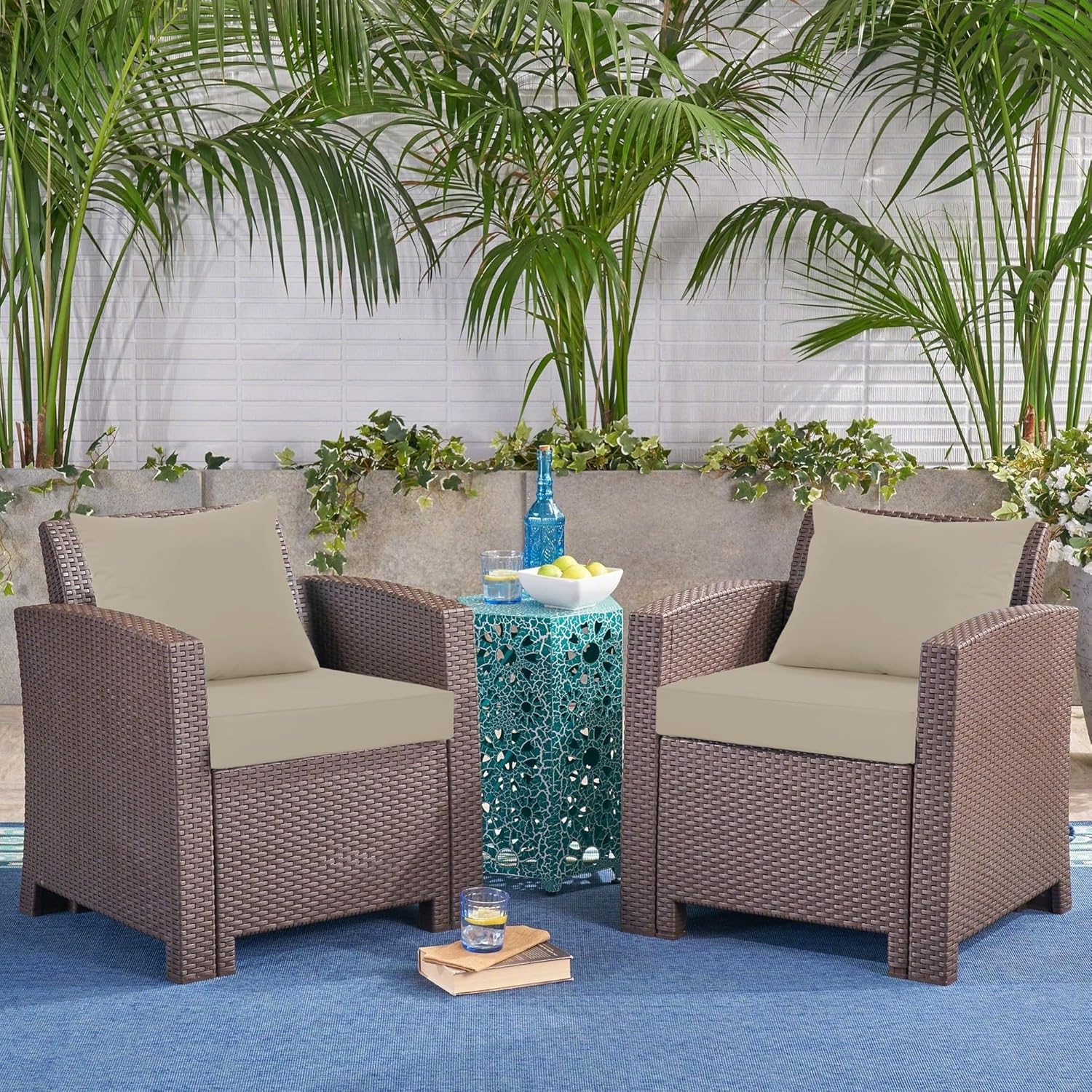 24x24 Inch Outdoor Cushions for Patio Furniture Set of 2, Waterproof Outdoor Chair Cushions w/Fade-Resistant, Removable & Machine-Washable Covers, Deep Seat Sofa/Couch Pad Replacement, Cream