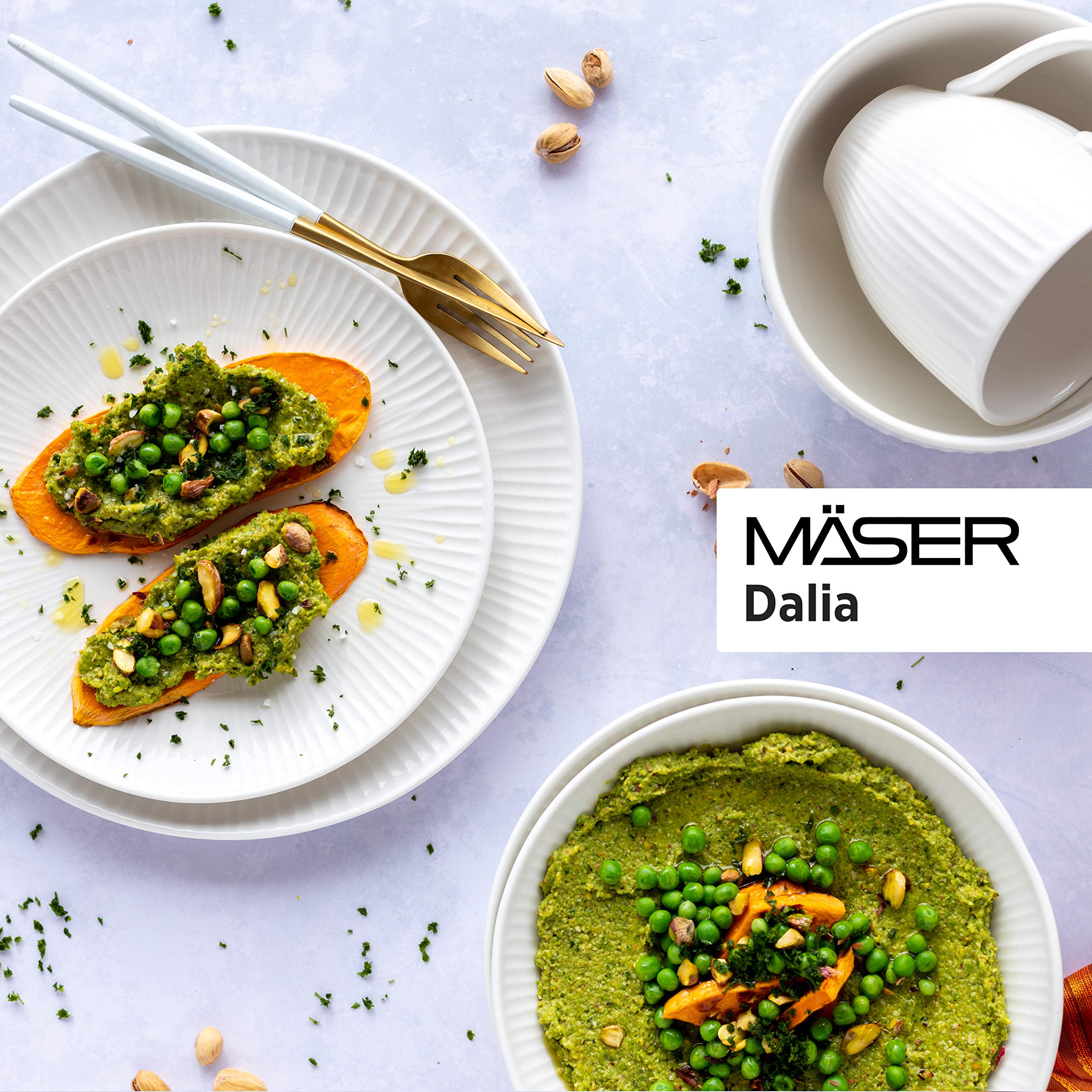 MÄSER Dalia - Set da colazione in porcellana, 18, colore: Bianco