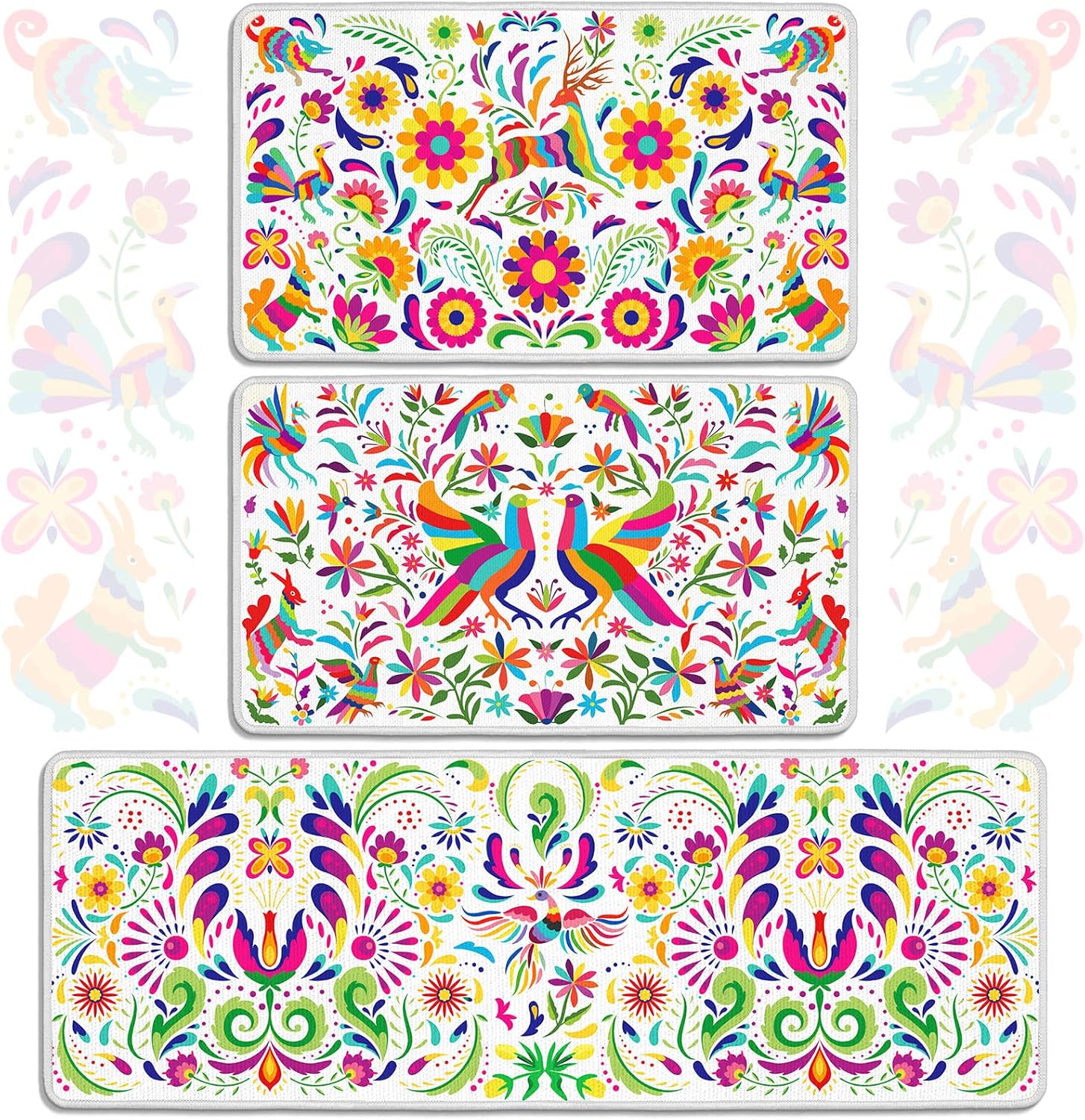 3 Pcs Happy Easter Kitchen Rugs and Mats Set Spring Bunny Non Slip Runner Rug Floral Egg Waterproof Floor Mat for Kitchen Home Bar Office Bathroom Door Party Decor, 17 x 29 and 17 x 47 Inch