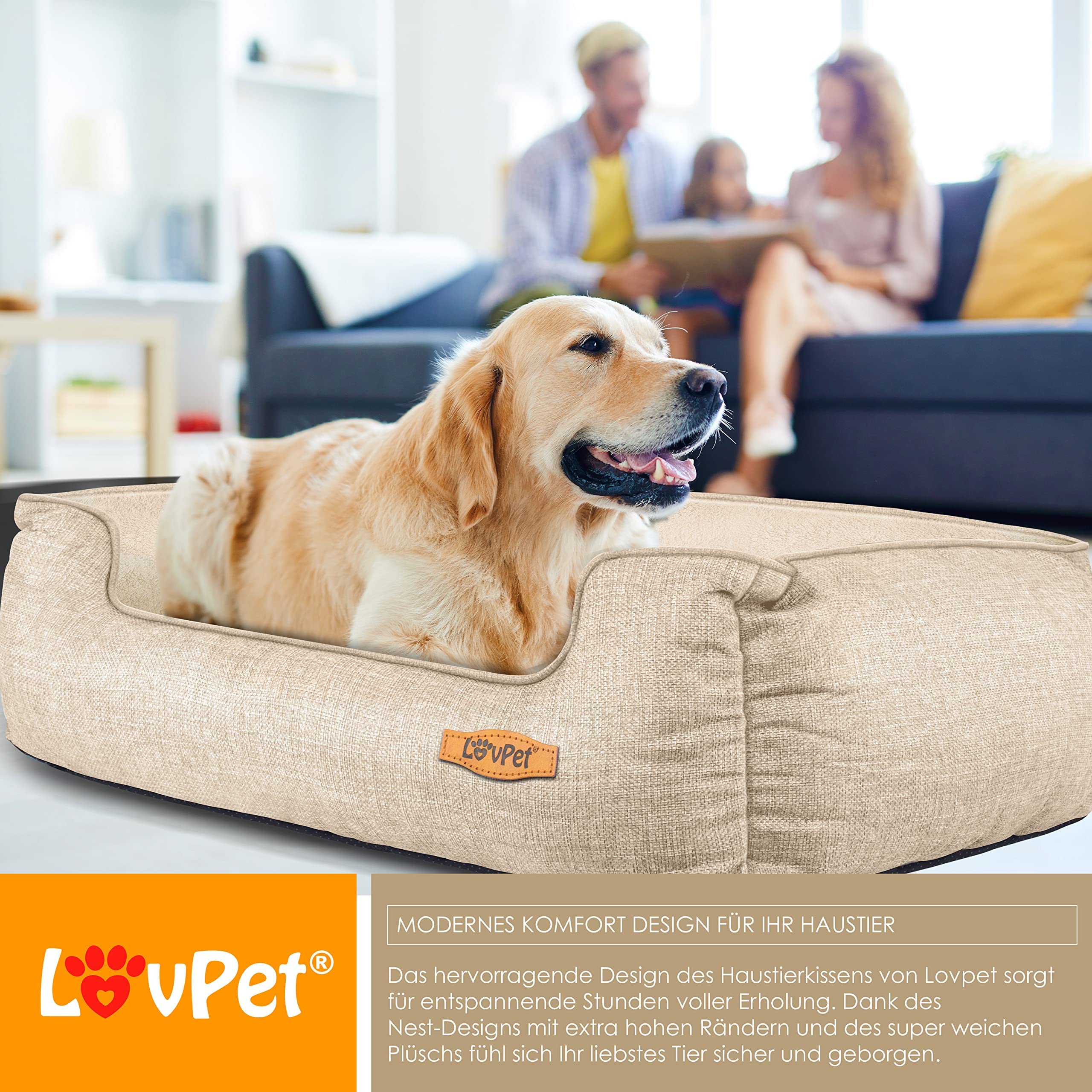 Lovpet® Cuccia per Cani Cuscino per Cani Letto per Cani, incl. Ciotola + 3X Ossa da Masticare, Cuscino per Divano per Cani di Ogni Taglia, Rivestimento Rimovibile e Lavabile, XL 110 x 75 x 27 cm