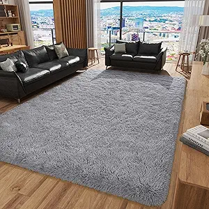 HOMORE Rugs for Living Room 5x8 Grey Fluffy Area Rug Modern Shag Rugs for Bedroom, Super Soft and Comfy Carpet, Cute Carpets for Kids Nursery Boys Girls Room Decor