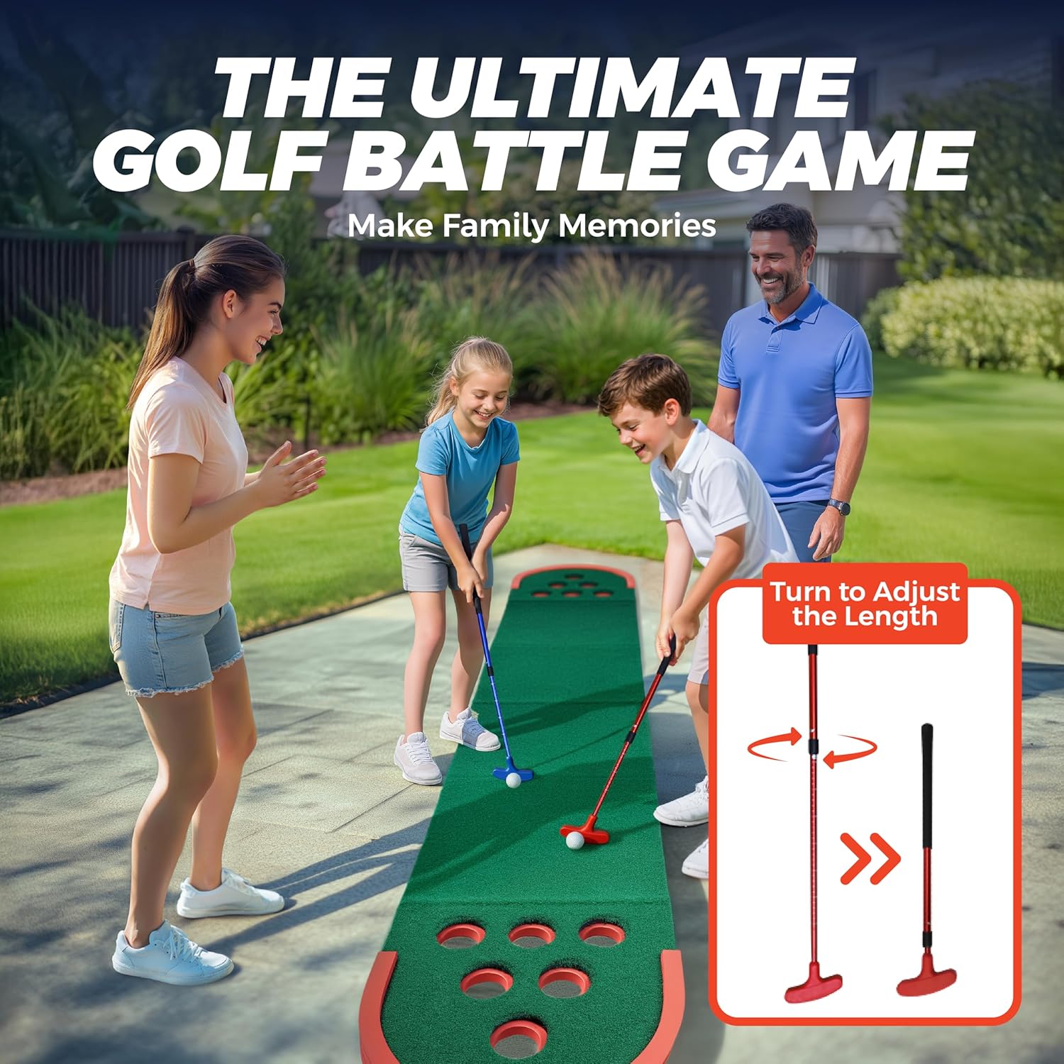 Golf Putting Game Set, Mini Golf Game Set with 2 Putters 2 Balls, 10 Feet Practice Putting Green Mat for Adults, Indoor Outdoor Backyard Party Game