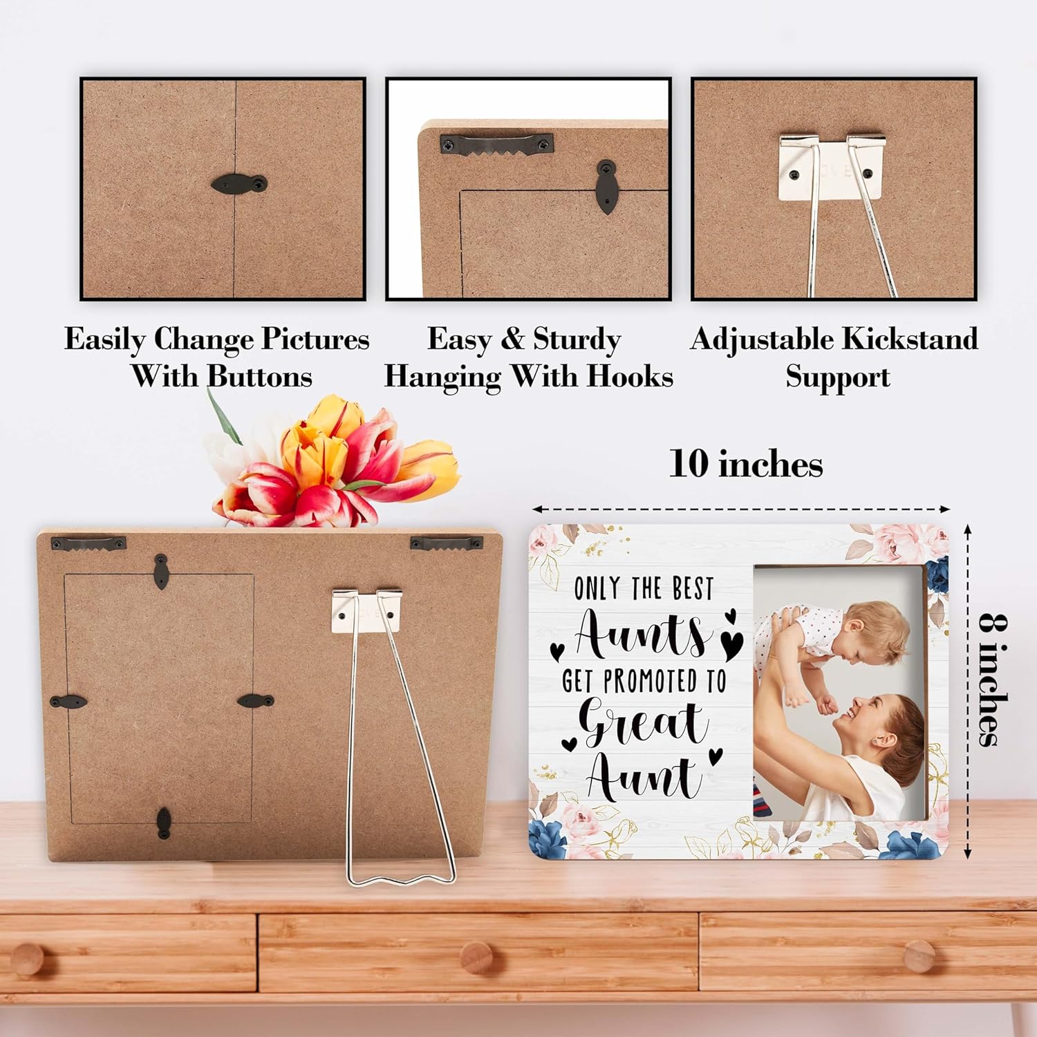 Aunt Pictures Frame, Only The Best Aunts Get Promoted To Great Aunt Photo Frame, Mothers Day Gifts For Best Aunt, Farmhouse Home Living Room Bedroom Office Decoration -b17 - Image 2