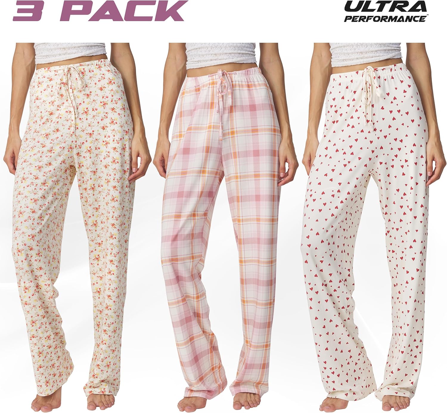 Ultra Performance Womens Pajama PJ Pants 3 Pack Lounge Bottoms Pajamas for Women (Avail in Plus Sizes) - Image 2