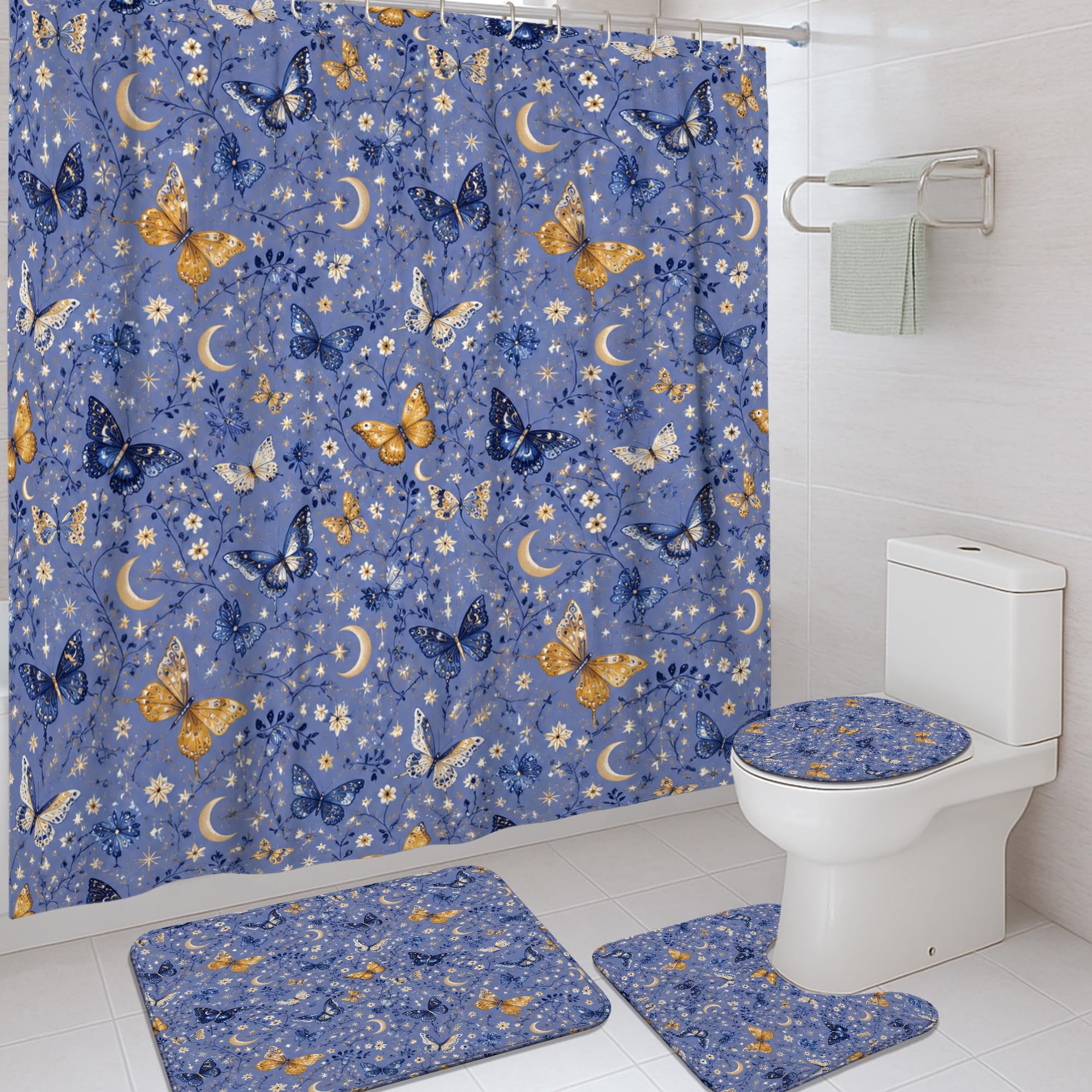Rideau de douche pour chambre d'amis motif lune et fleur