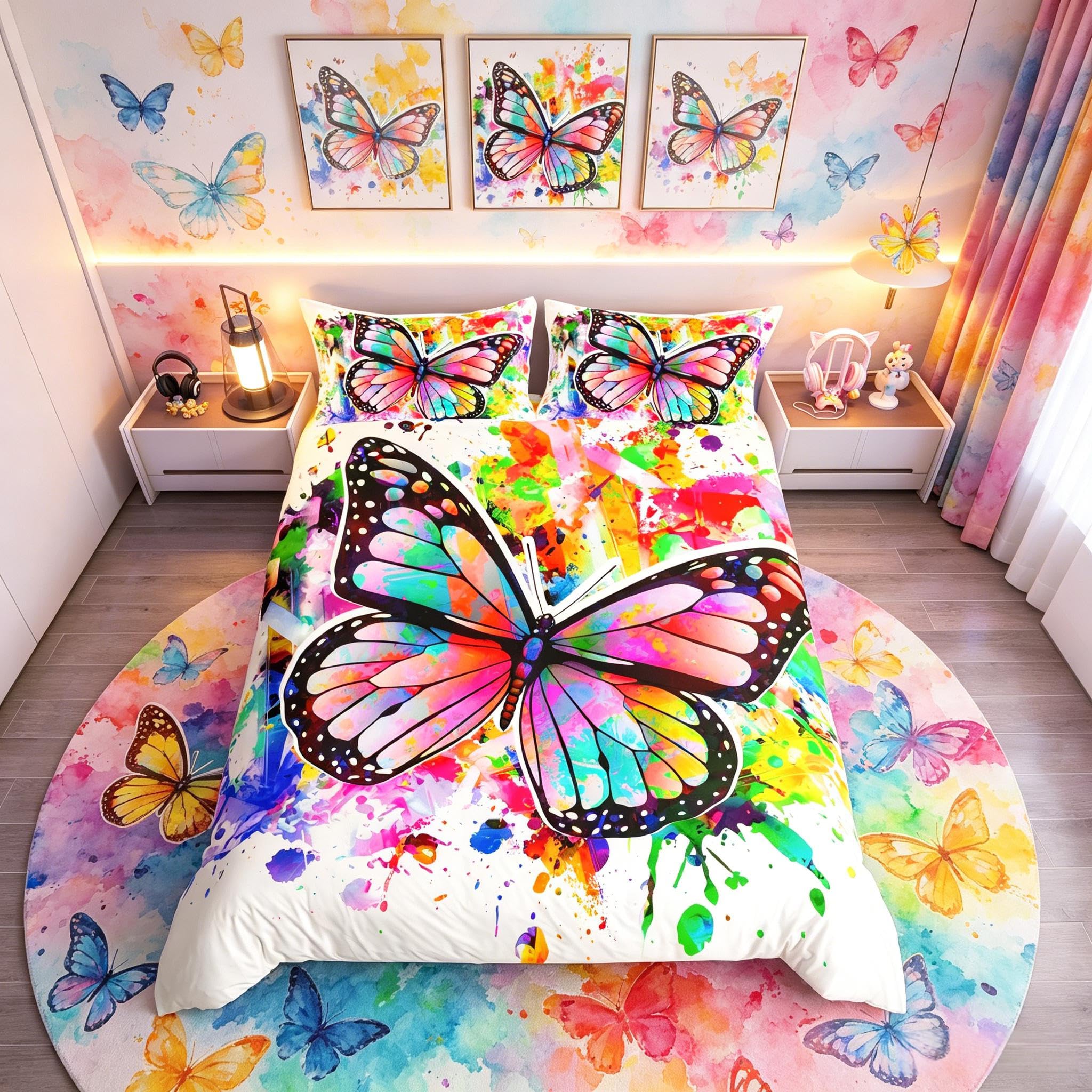 Housse de Couette Papillon Arc-en-Ciel anti-pli pour lit enfant