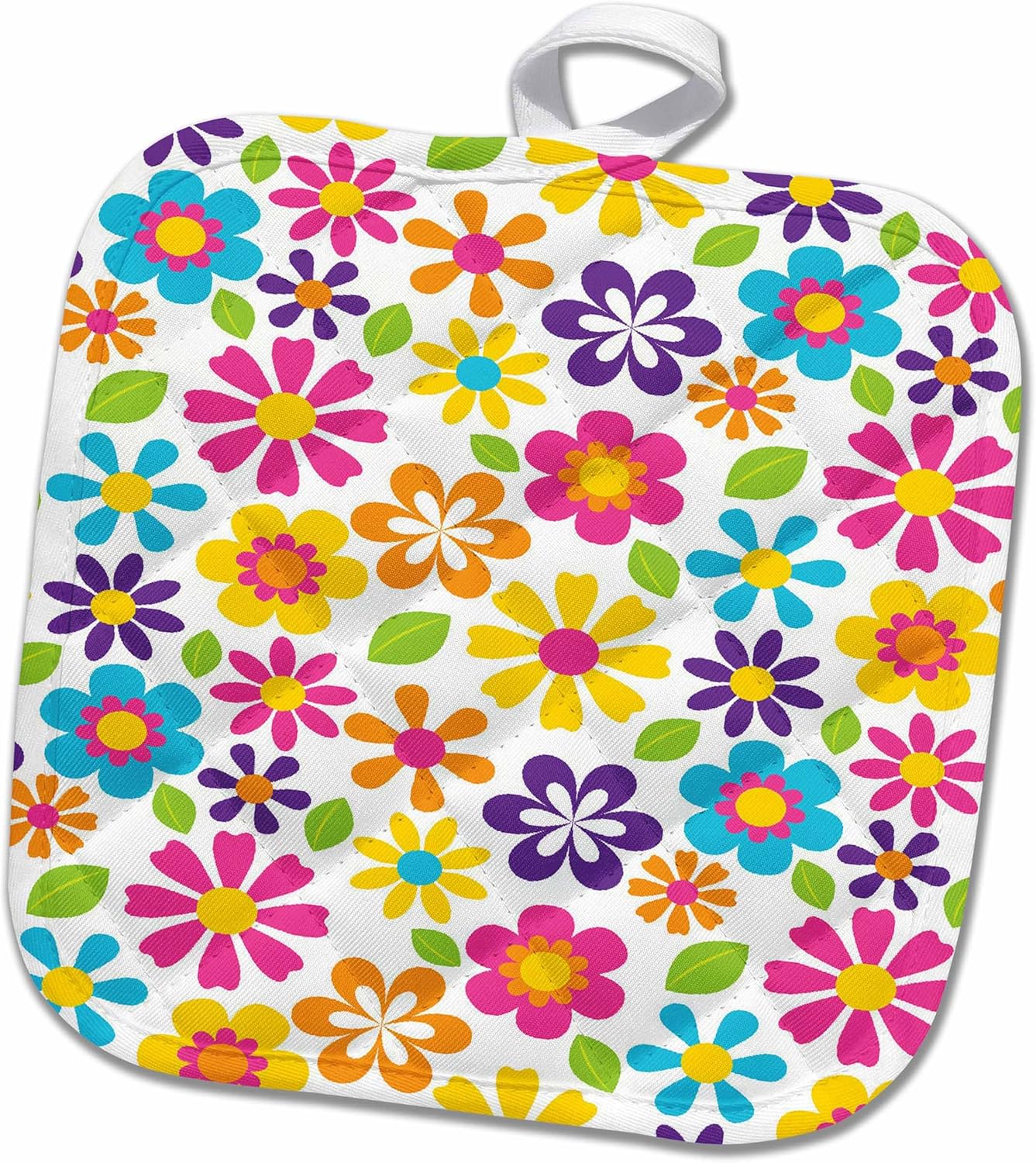 3D Rose Colorful Hippie Girly Flower Shapes Pattern Pot Holder, 8 x 8