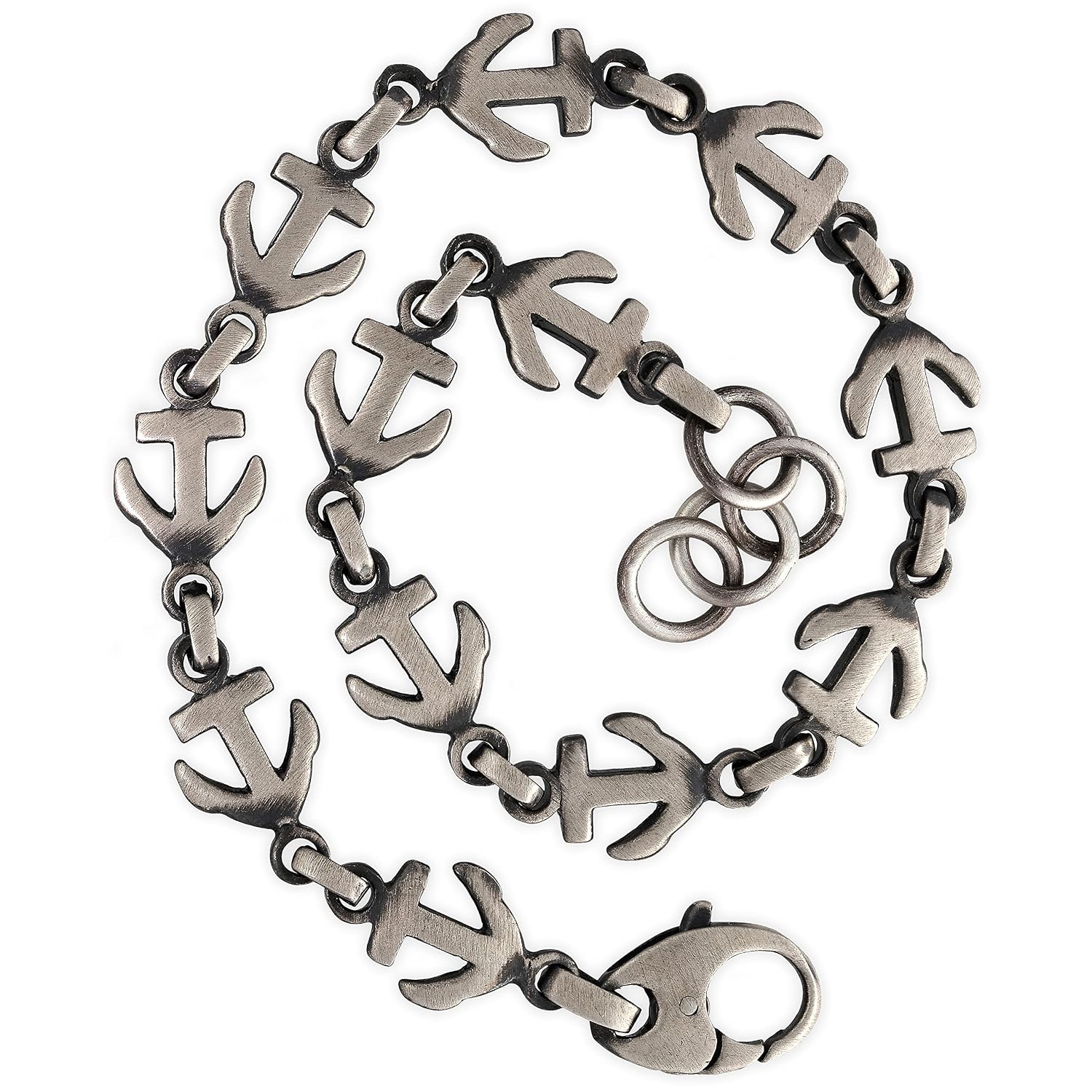 Men's Sterling Silver Bracelet Crafted from Interlocking Anchor Chain Links - Maritime-Inspired Oxidized Piece with Velvet Finish for Summer Adventures - Handmade by Emmanuela