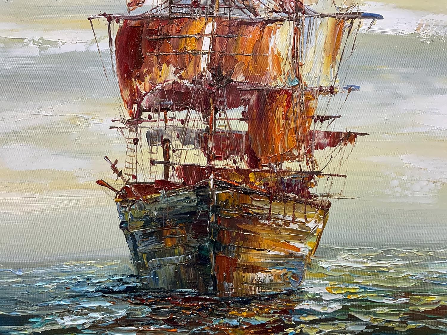 V-inspire Art,24x36 Inch Modern Abstract Hand painted Sailboat Oil Paintings Acrylic Painted Canvas Wall Art Decor for Living room Bedroom Dining room Artwork for Home Walls