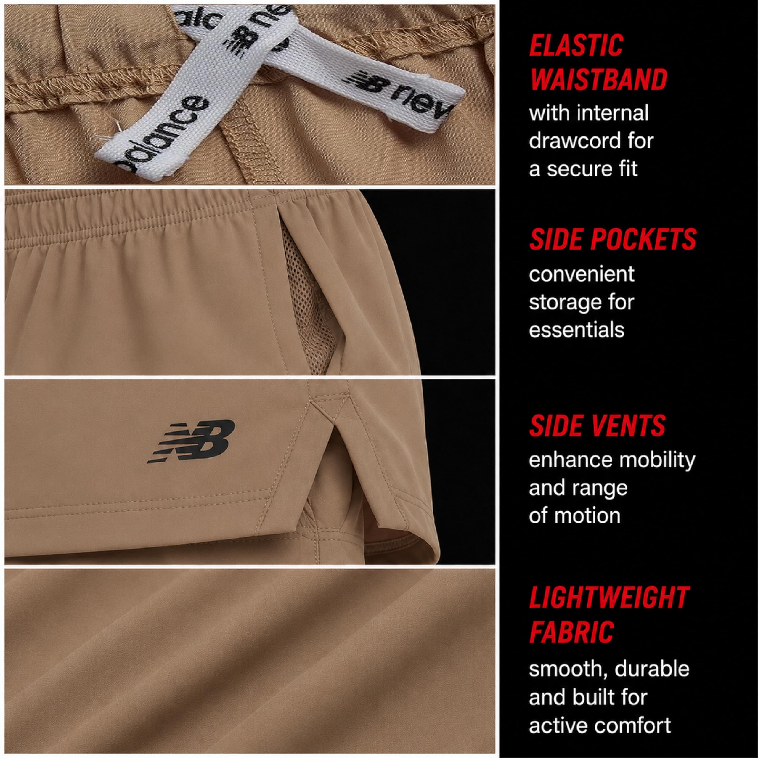 New Balance Pantalones cortos deportivos para niños, pantalones cortos de gimnasio tejidos de rendimiento ligero con bolsillos para baloncesto y fútbol (8-20)
