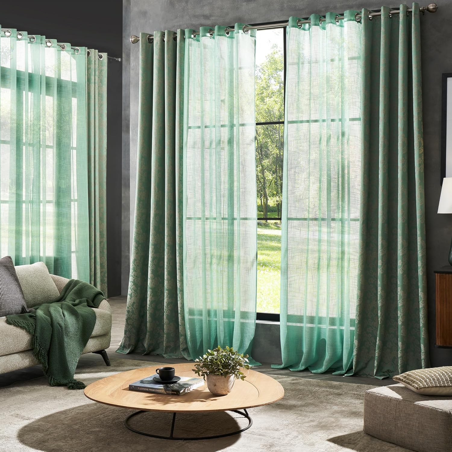 Deco Window Set of 2 Sheer Curtains 7.5 Feet Long for Light Filtering & Home Decoration with Grommet Elegant Window Treatments for Bedroom & Living Room (Green, 52 Inch Wide x 90 Inch Height)