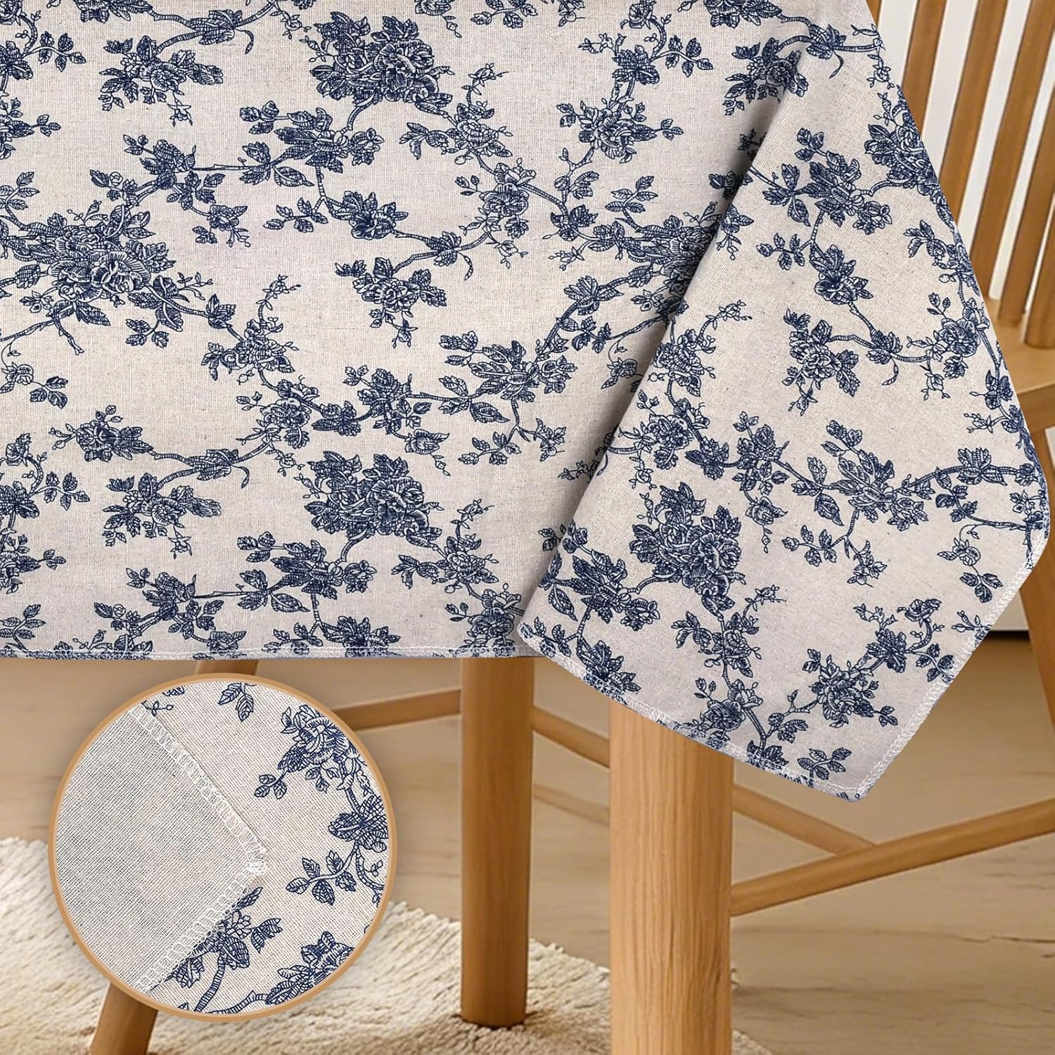 Vintage Cotton Linen Table Cloth Rectangular 60x87inch, Farmhouse Dust-Proof Anti-Slip Blue Willow Floral Table Cover, Home Decor for Kitchen Dining Picnic - Image 4