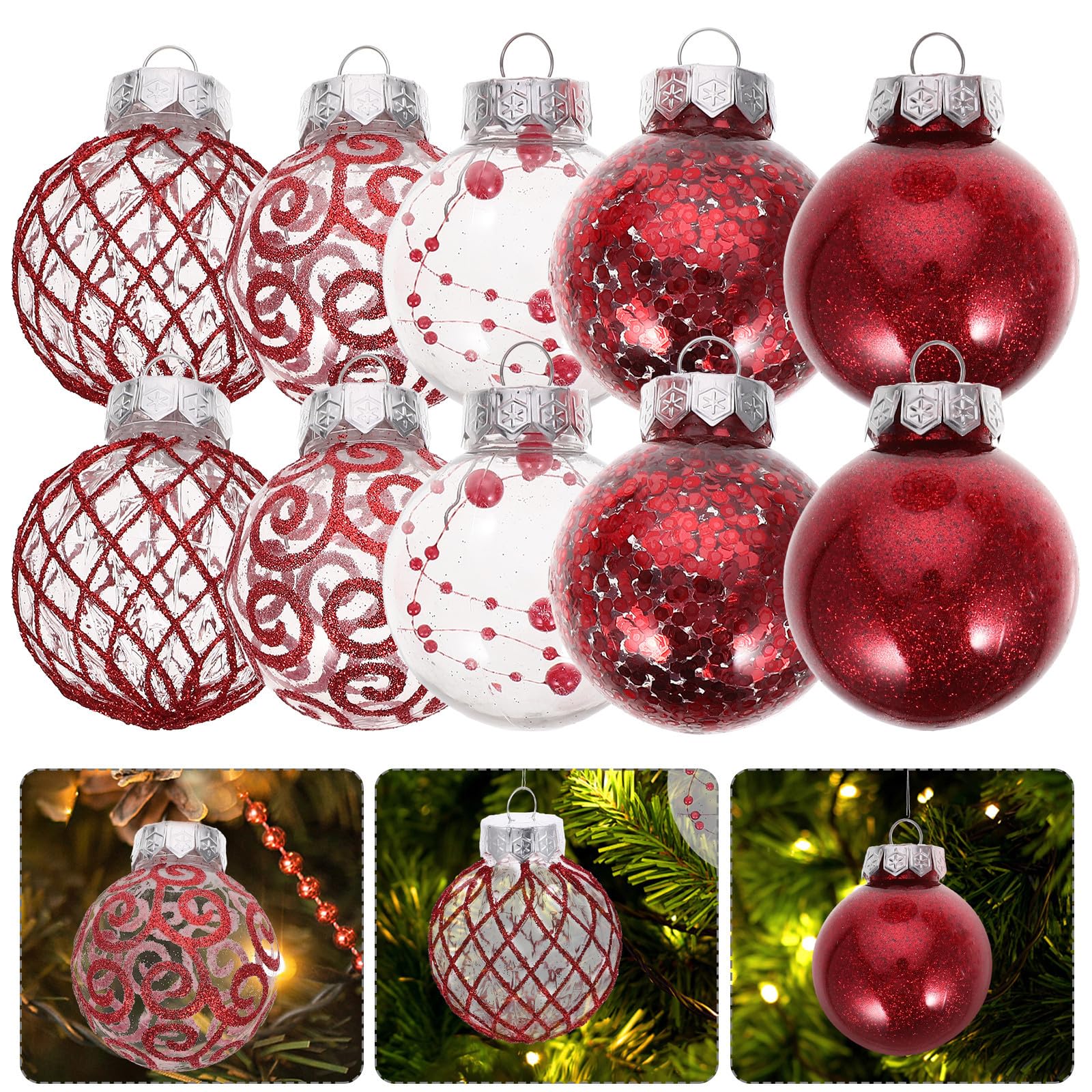 Toyvian 90 Pièces Boule de Noël Rouge en Plastique Réutilisable pour | Décoration Suspendue Facile à Accrocher, Usage Polyvalent pour Fête, Arbre et Ambiance Saisonnière