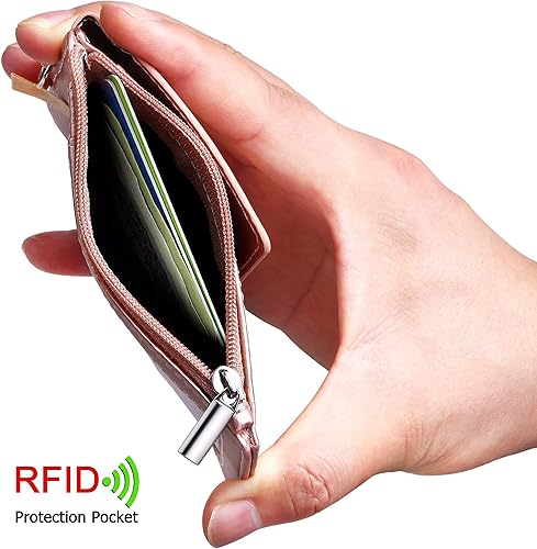 Miniatura 6 de Soporte para tarjeta de identificación ELV con cremallera, de piel sintética, con 5 ranuras para tarjetas, 1 bolsillo lateral con bloqueo RFID y