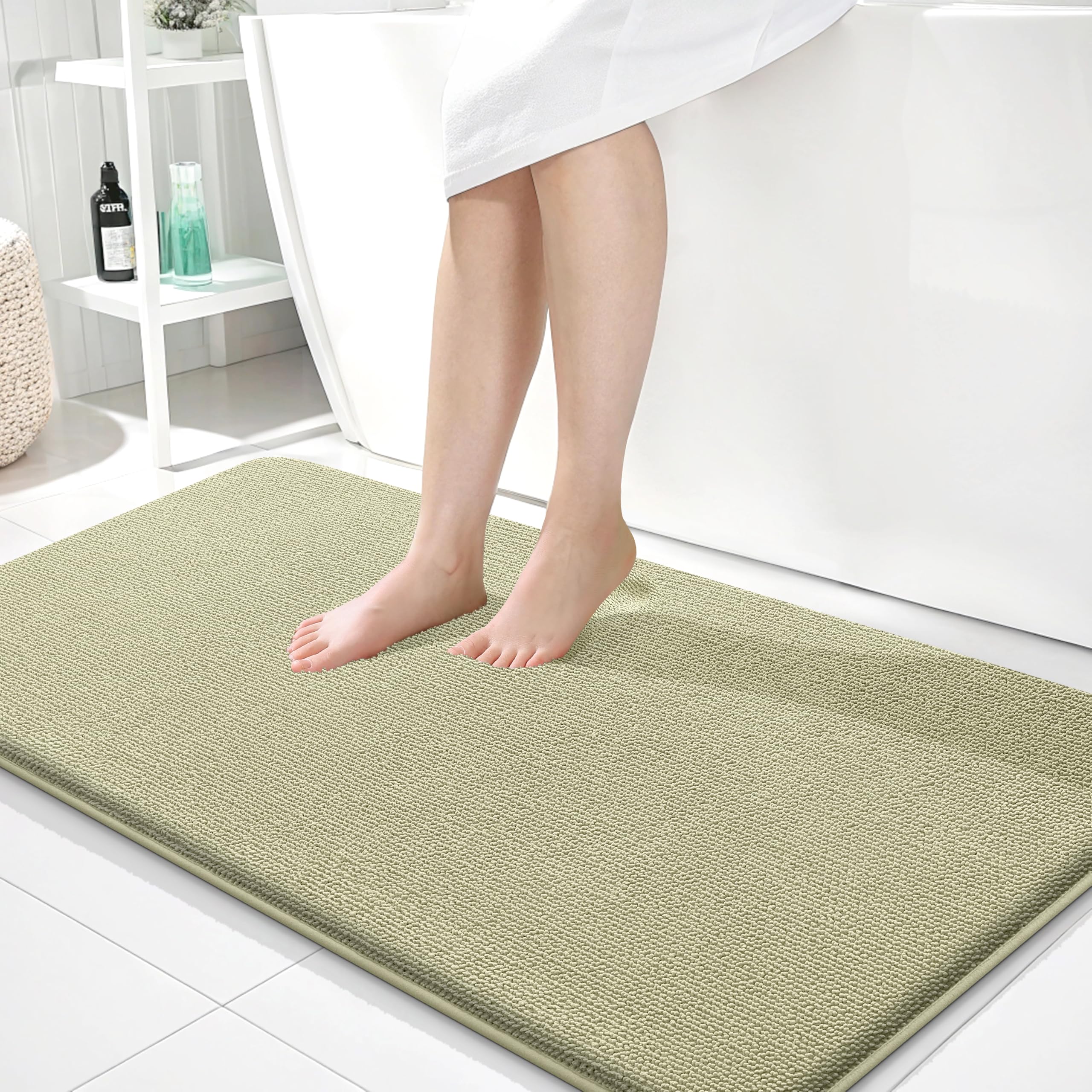 OLANLY Memory Foam Bathroom Runner Rugs 44x24, Absorbent Long Mat, Vanilla