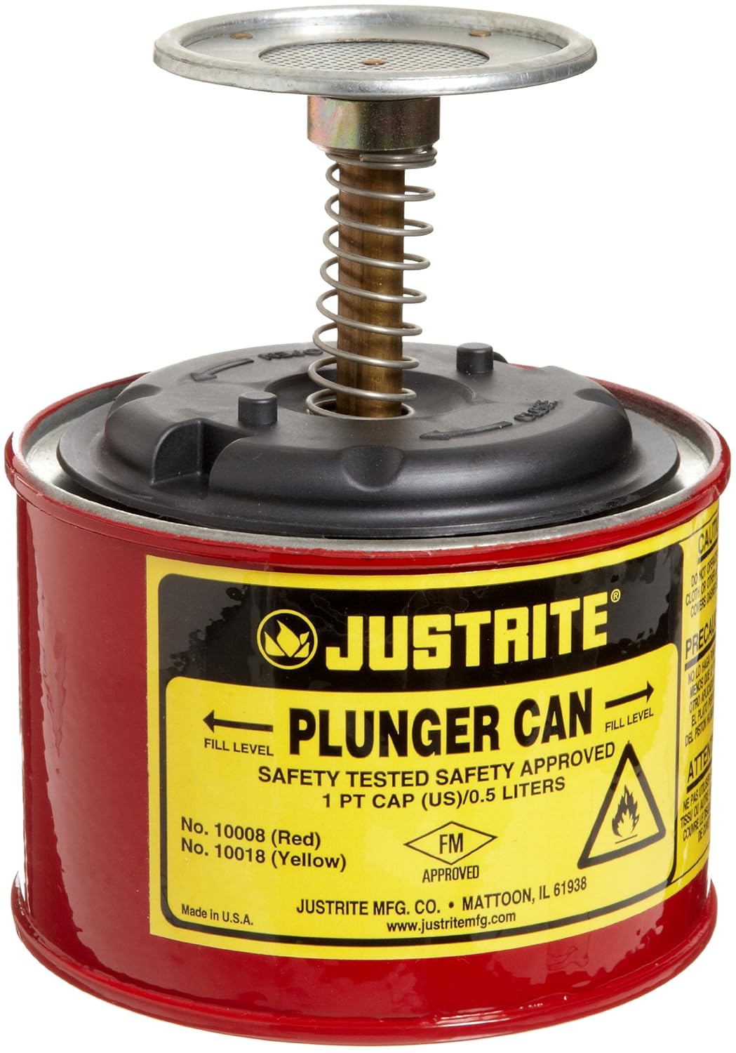 Justrite 10208 2 Quart, 7.25" H, 7 3/8" O.D, Premium Coated Steel Plunger Can with Brass and Ryton Pump Assembly: Hazardous Storage Cans: Industrial & Scientific