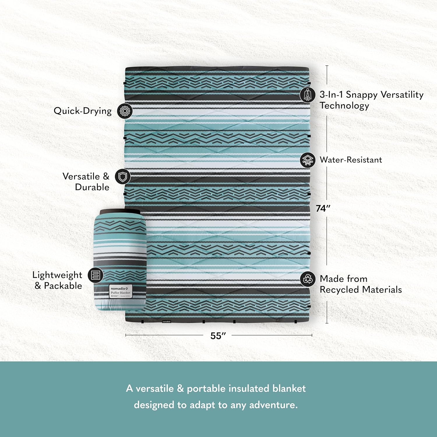 Nomadix Puffer Blanket – Water-Resistant, Eco-Friendly Insulated Blanket with Snaps for Camping, Beach, and Travel, Made from Recycled Materials - Image 5