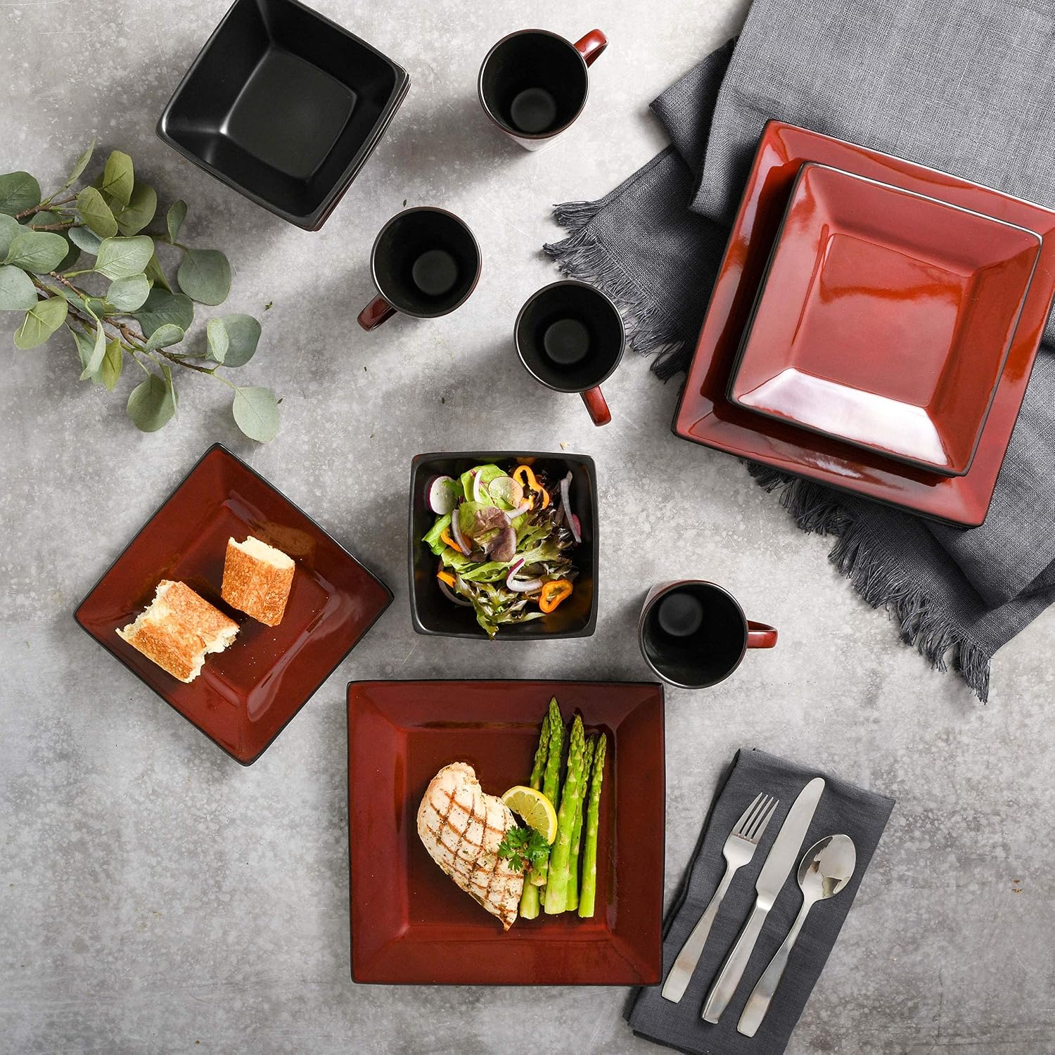 Gibson Elite Kiesling 16 Piece Dinnerware Set, Red