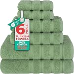 American Soft Linen 6 Ensemble de serviettes en pièces, 2 Serviettes de bain 2 Serviettes à main 2 Vaisselle, 100% Serviettes turques en coton pour salle de bain, ensembles de serviettes vertes