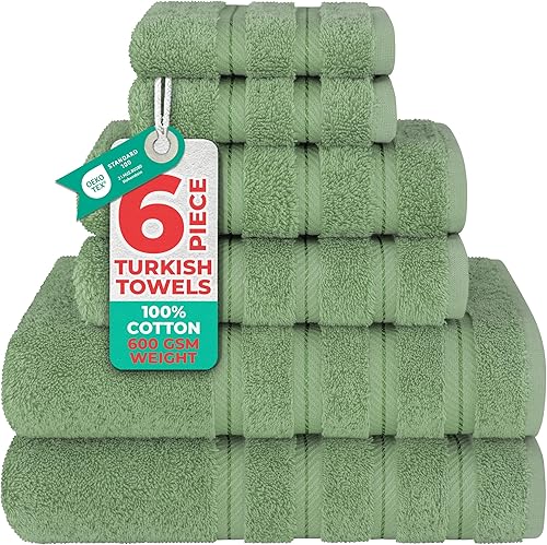 Vista 33 de American Soft Linen Juego de 6 toallas de lujo, 2 toallas de baño, 2 toallas de mano, 2 paños de baño, 600 GSM, 100% algodón turco para baño, juego
