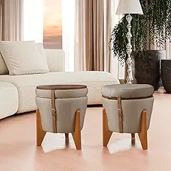 Puff Multiuso Luxo Assento Sala TV 3 em 1 Baú e Mesa de Centro (Bege)