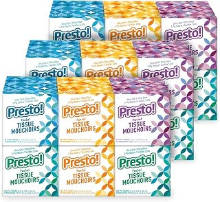 Presto! Ultra-Soft 3-Ply Premium Facial Tissues, 1188 Sheets (18 Cube Boxes of 66), FSC-Certified & Colorful