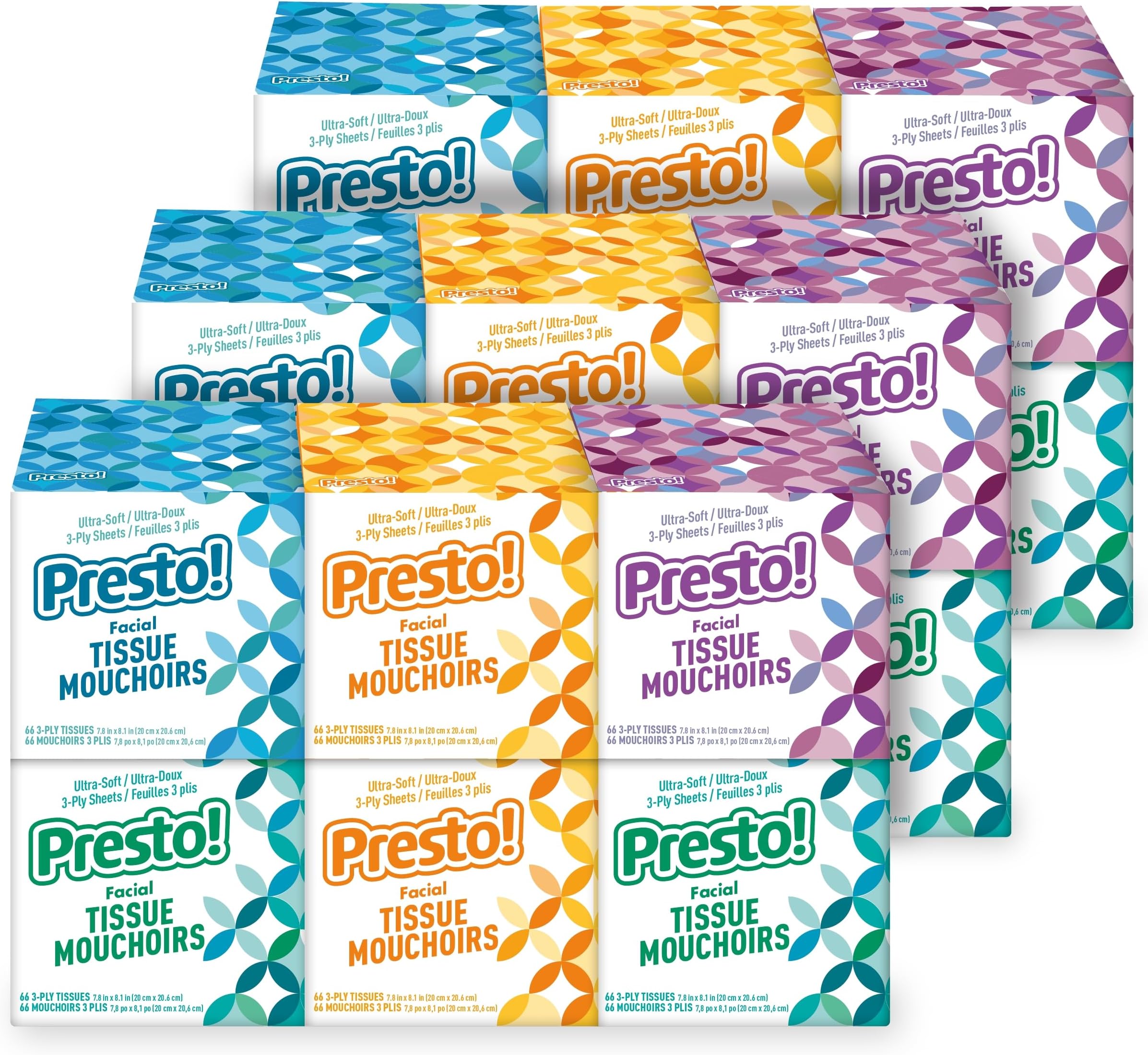 Amazon Brand - Presto! Ultra-Soft Facial Tissues (18 Cube Boxes), 3-Ply Premium Thick, 66 Tissues per Box (1188 Tissues Total)