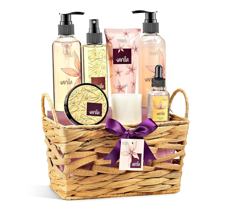 Freida and Joe Conjunto para Banho e Corpo com Fragrância de Baunilha, Cesta de Presente