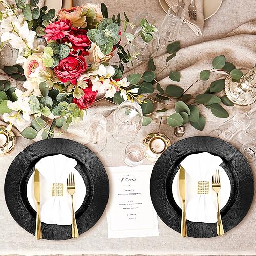 Miniatura 28 de Tanlade 50 Pcs 13 Inch Charger Plates Bulk Round Wedding Chargers Plastic Dinner Plates for Table Setting Wedding Party Decoration (Gold)