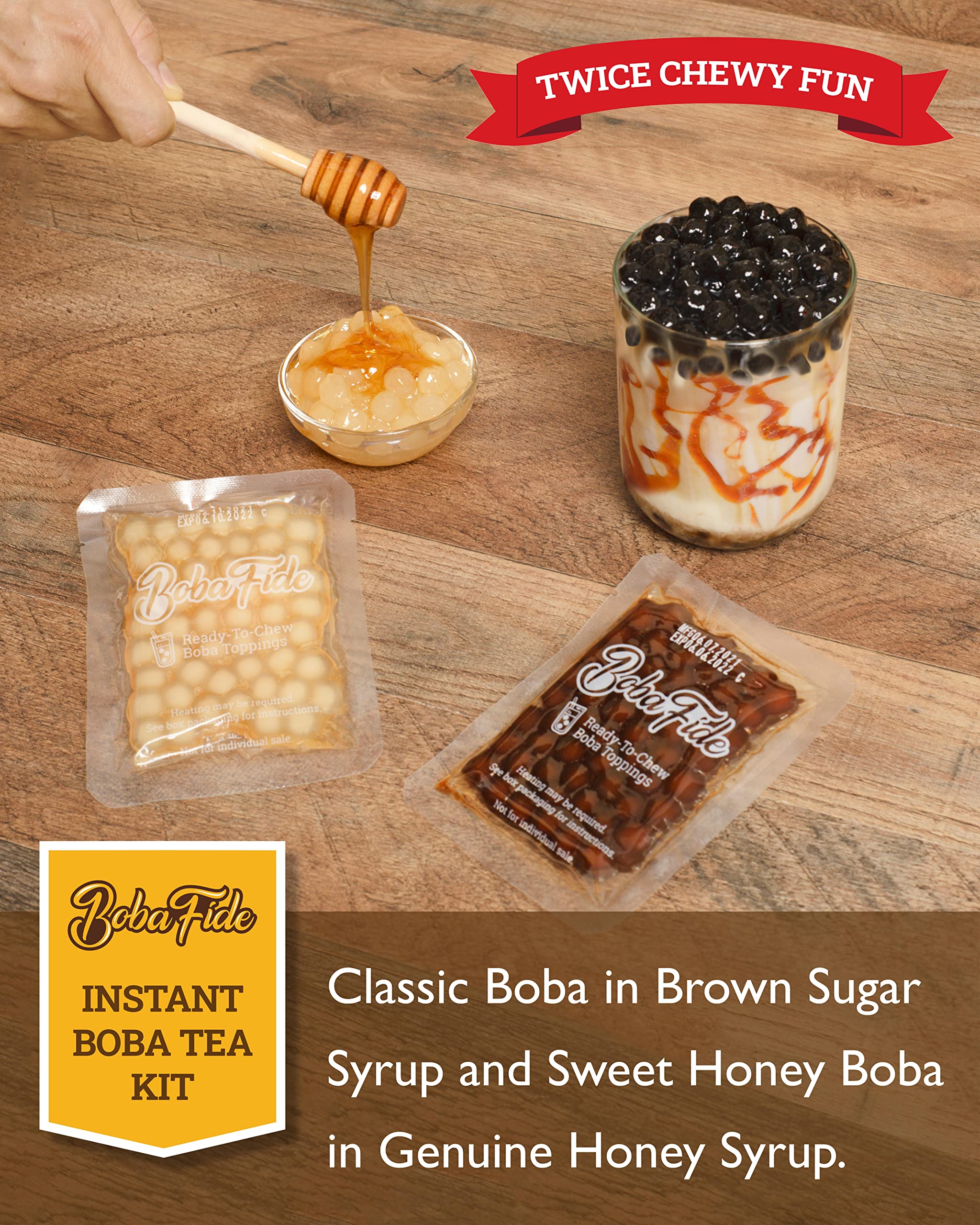 Buy BOBA FIDE Instant Boba Bubble Milk Tea Kit Chewy Honey Boba + Black Brown Sugar Boba