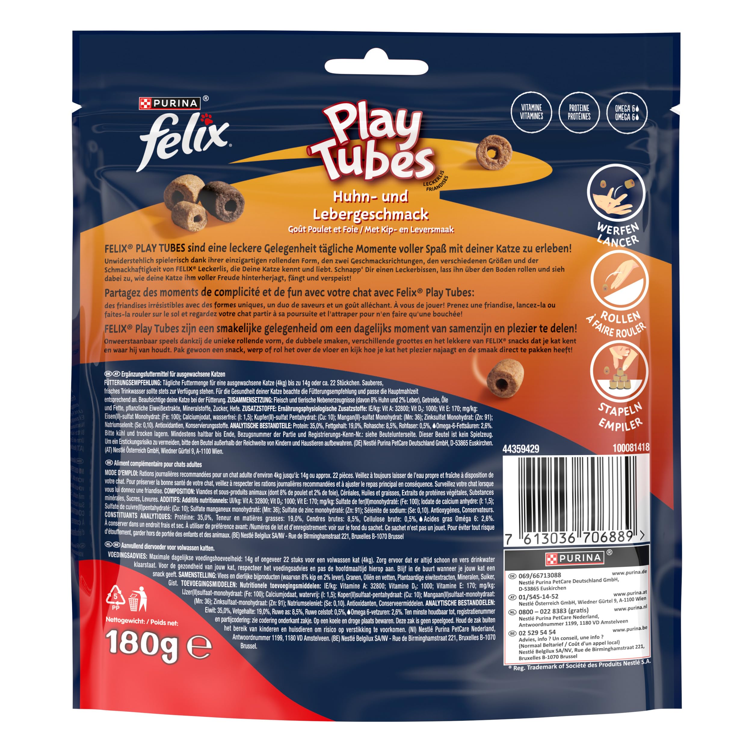 Felix Play Przekąska dla Kotów, Kurczak/Wątroba, 5 x 180 g