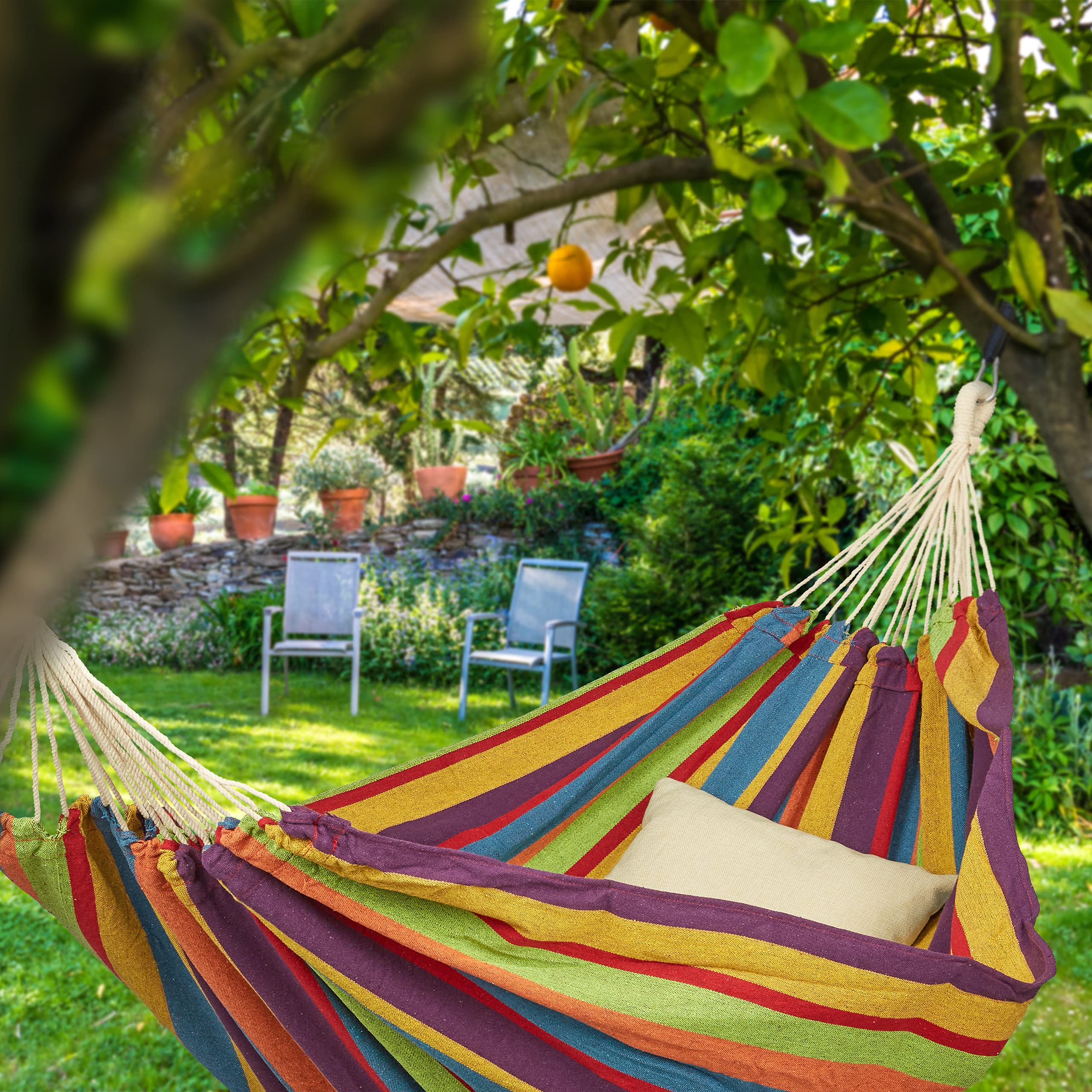 relaxdays Amaca da Esterno, Amaca XXL Matrimoniale, Portatile, Indoor & Outdoor, in Cotone, LP 150x272cm, Mix di Colori