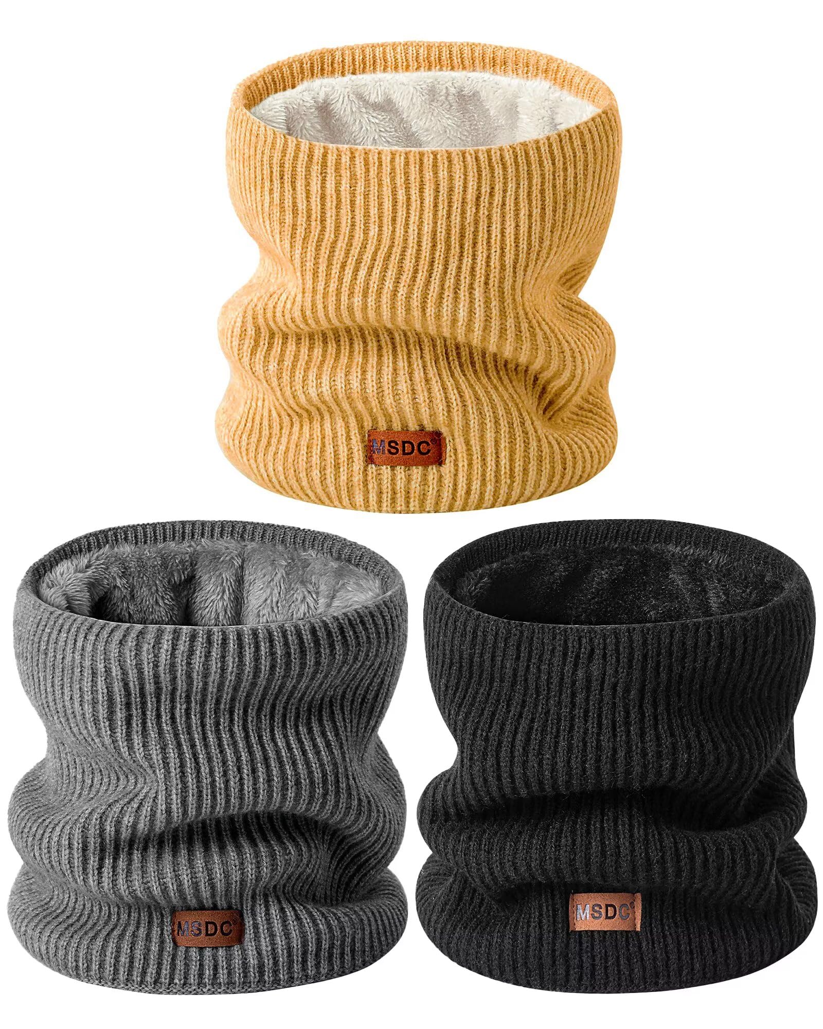 MSDC Winter Neck Gaiters for Men 3 Pack,Neck Warmer Men Women with Thermal Thick Warm Fleece Lined Cold Weather