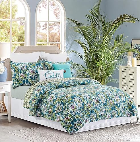 Miniatura 3 de C&F Home Juego de edredón reversible de 3 piezas de algodón, lavable a máquina, color violeta, morado, azul y verde, diseño de espiga, color azul